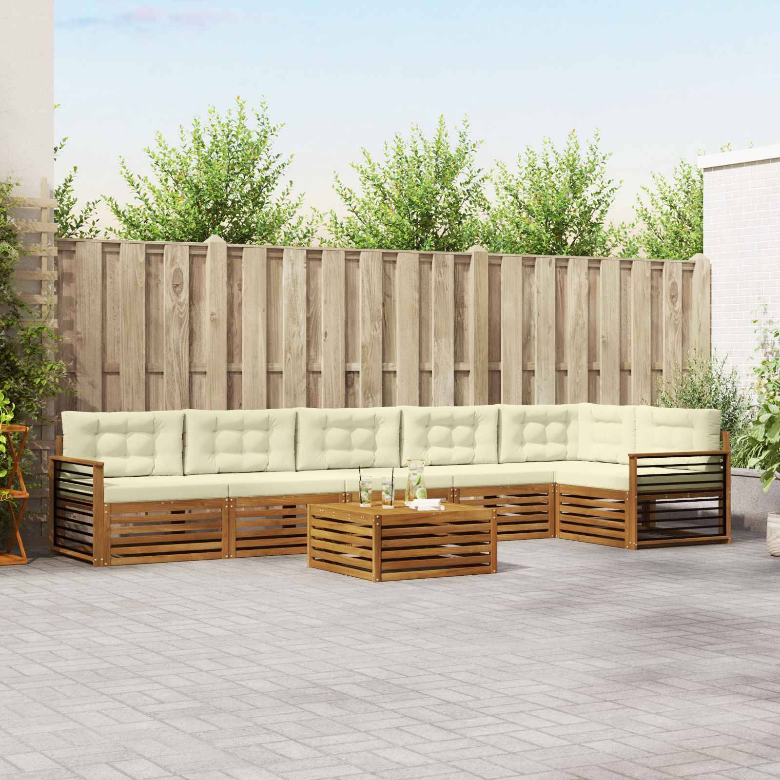 vidaXL Outdoor-Sofagarnitur mit Kissen 7 pcs Natur und Creme