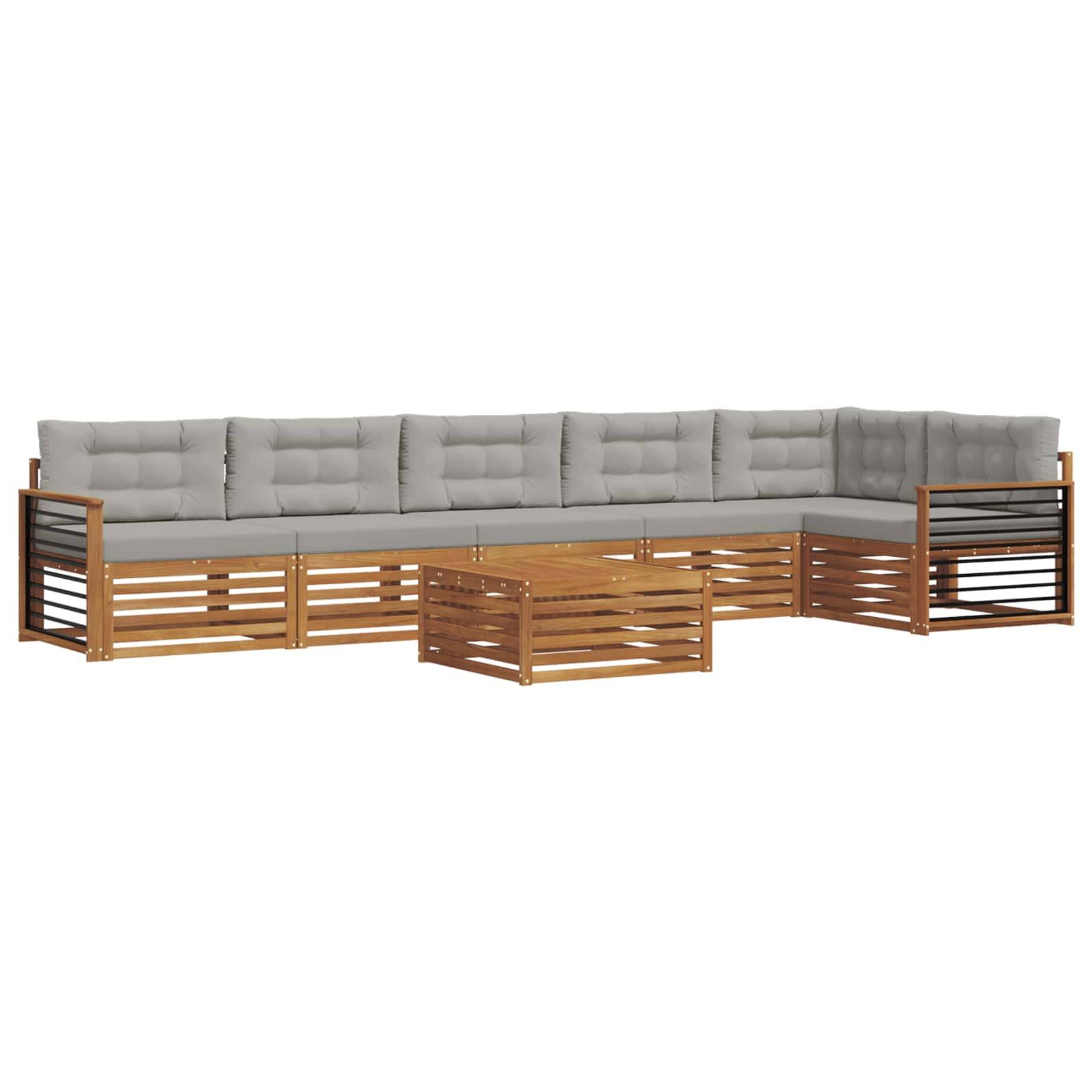 vidaXL Outdoor-Sofagarnitur mit Kissen 7 pcs Natürlich und Hellgrau