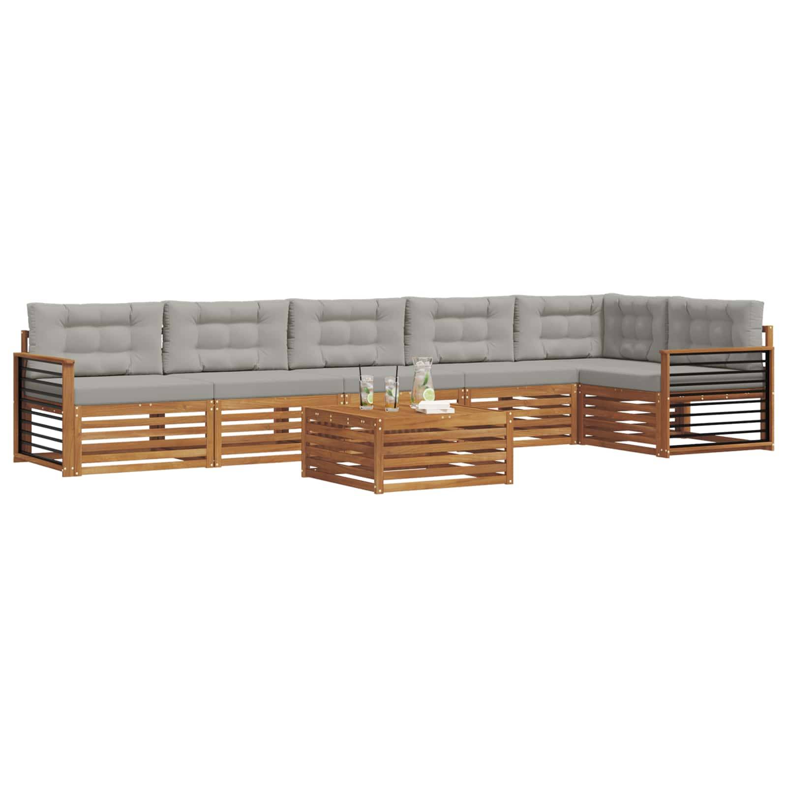 vidaXL Outdoor-Sofagarnitur mit Kissen 7 pcs Natürlich und Hellgrau