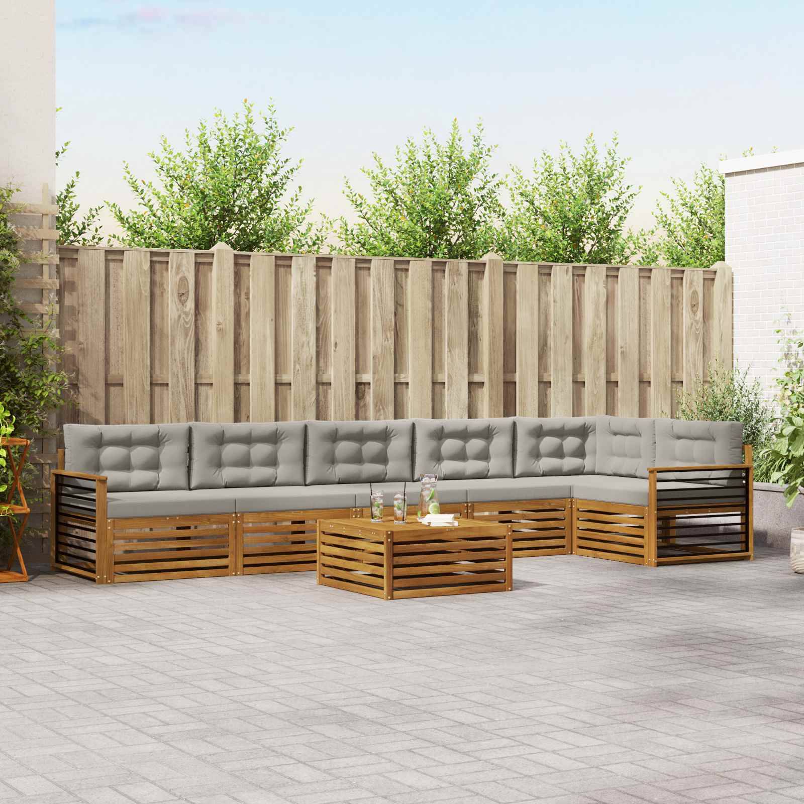 vidaXL Outdoor-Sofagarnitur mit Kissen 7 pcs Natürlich und Hellgrau