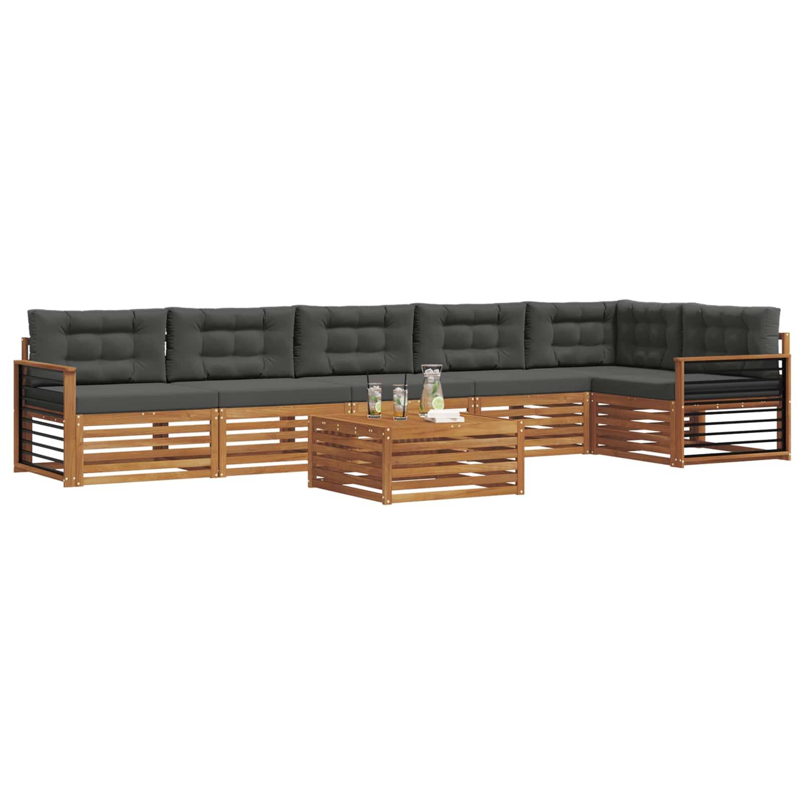 vidaXL Outdoor-Sofagarnitur mit Kissen 7 pcs Natur und Anthrazit