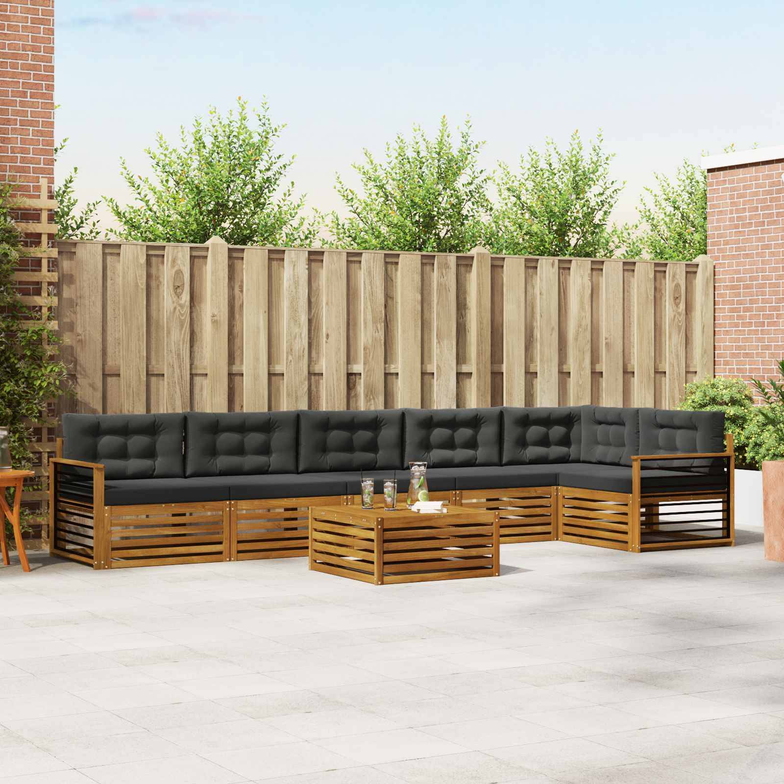 vidaXL Outdoor-Sofagarnitur mit Kissen 7 pcs Natur und Anthrazit