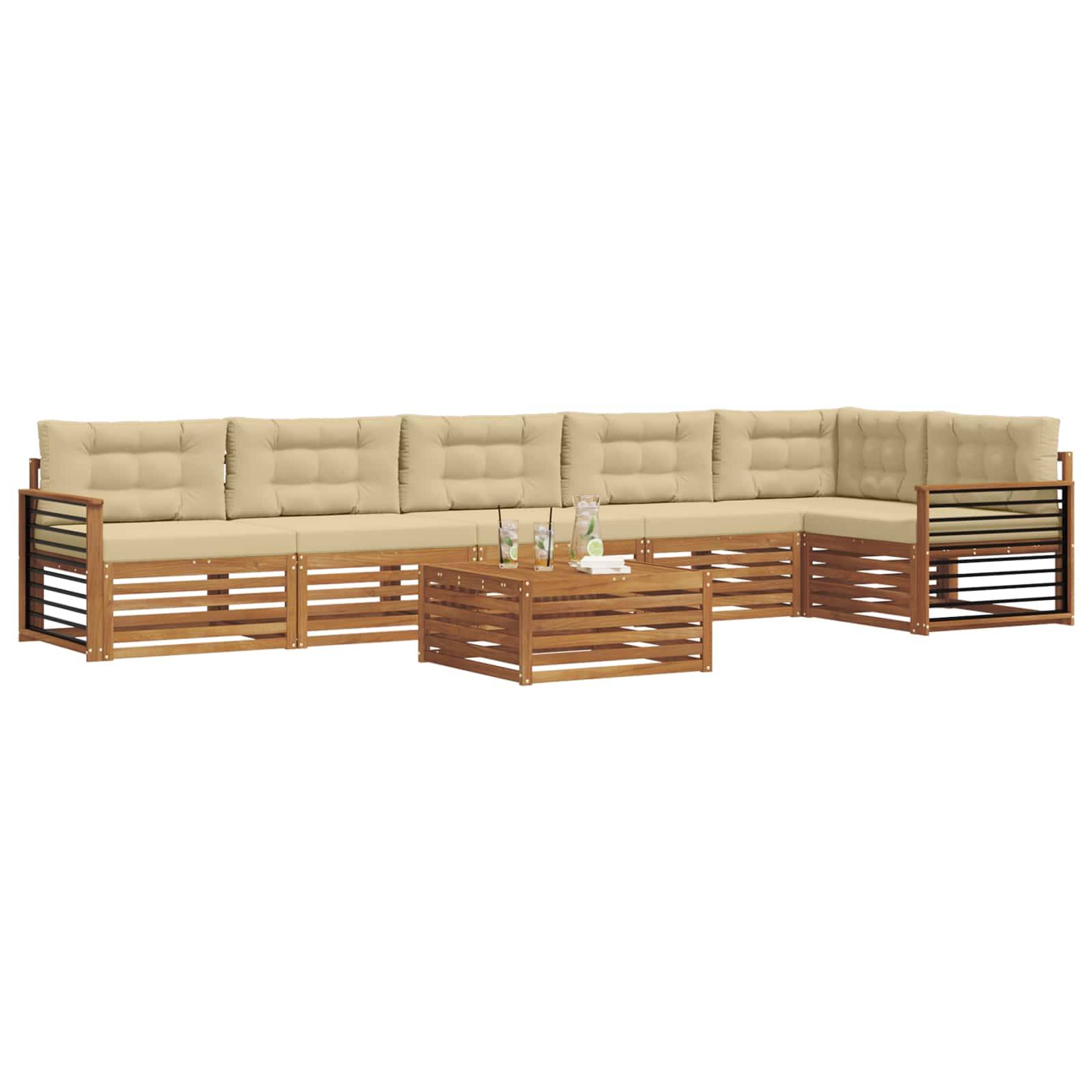 vidaXL Outdoor-Sofagarnitur mit Kissen 7 pcs Natur und Beige