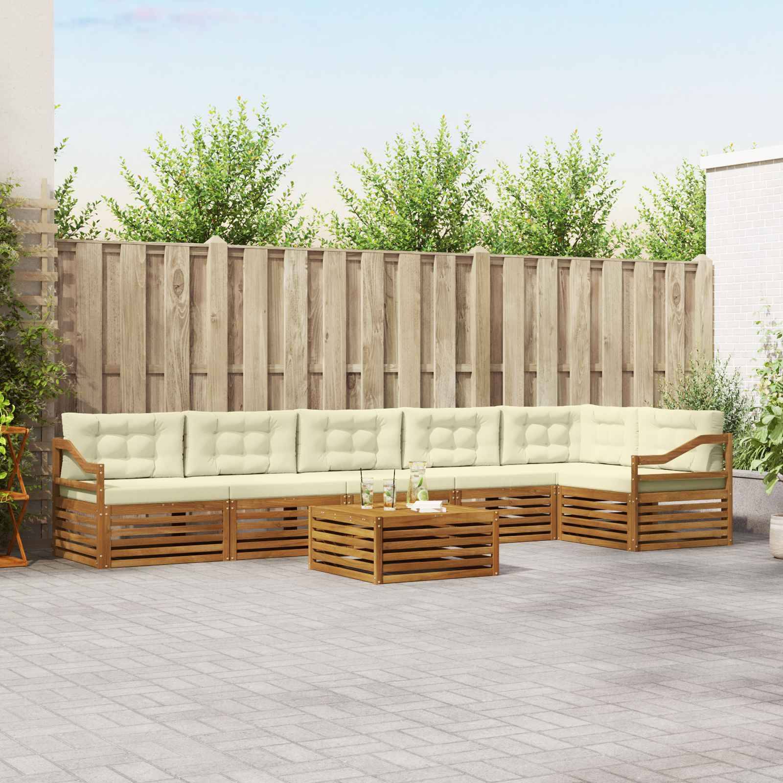 vidaXL Outdoor-Sofagarnitur mit Kissen 7 pcs Natur und Creme