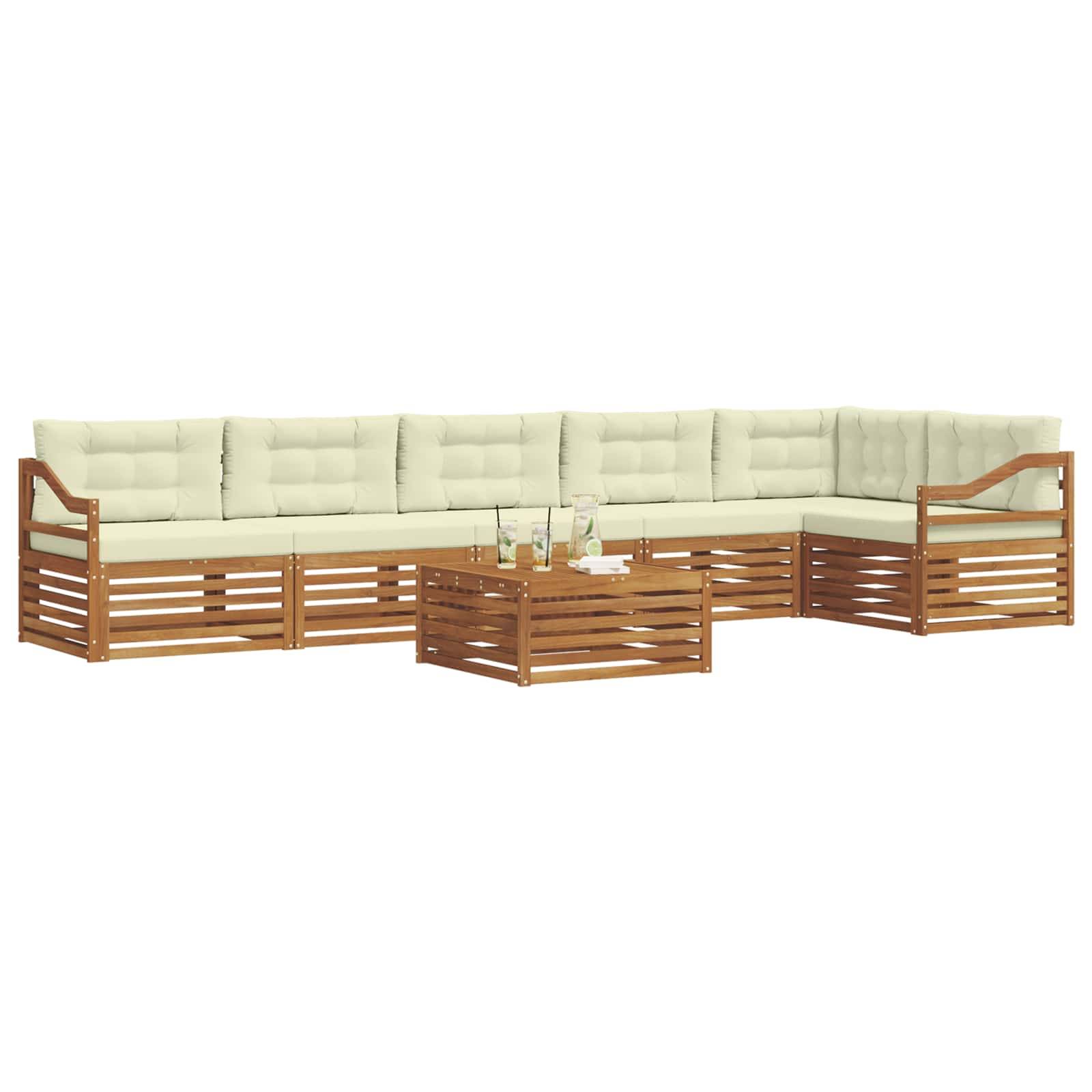 vidaXL Outdoor-Sofagarnitur mit Kissen 7 pcs Natur und Creme