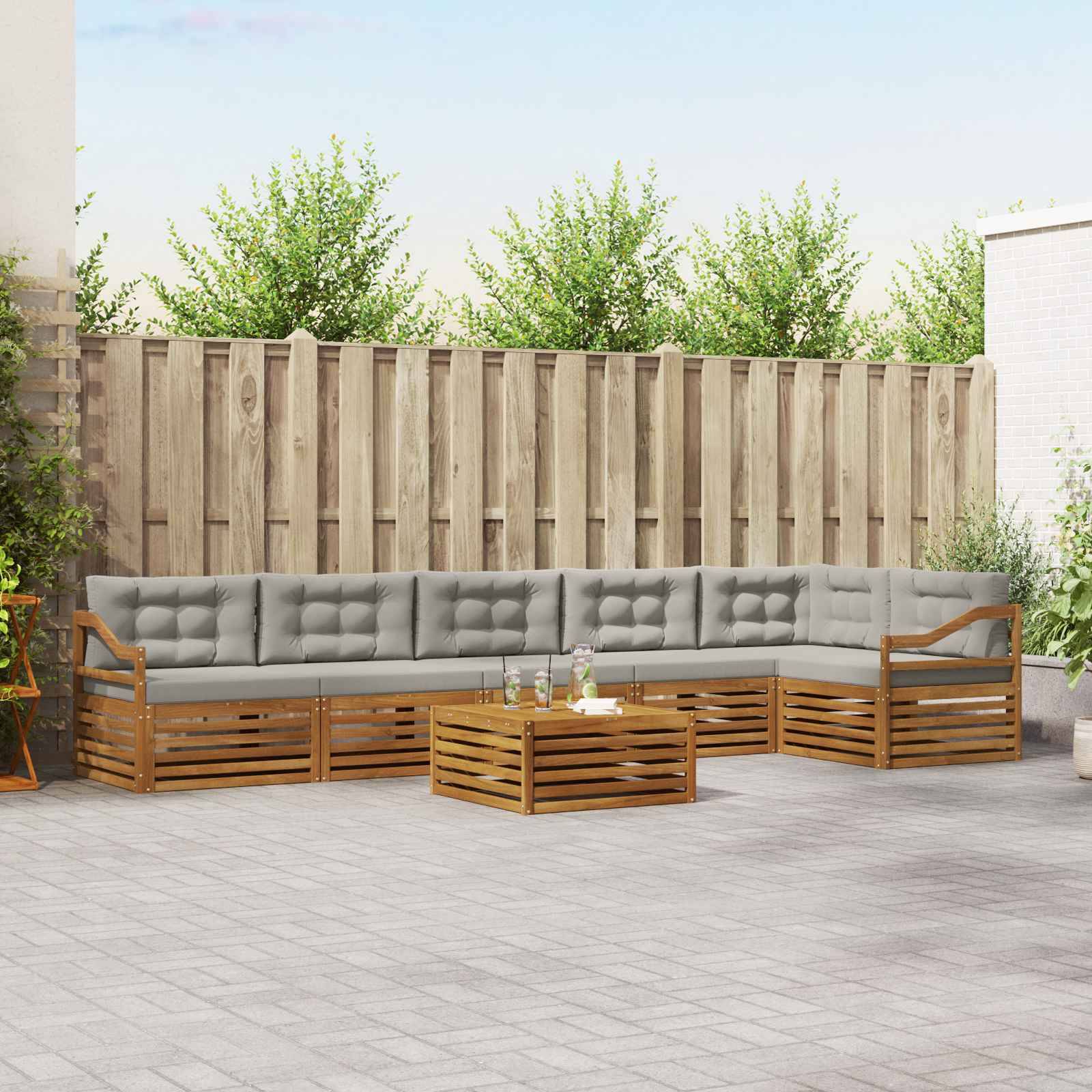 vidaXL Outdoor-Sofagarnitur mit Kissen 7 pcs Natürlich und Hellgrau