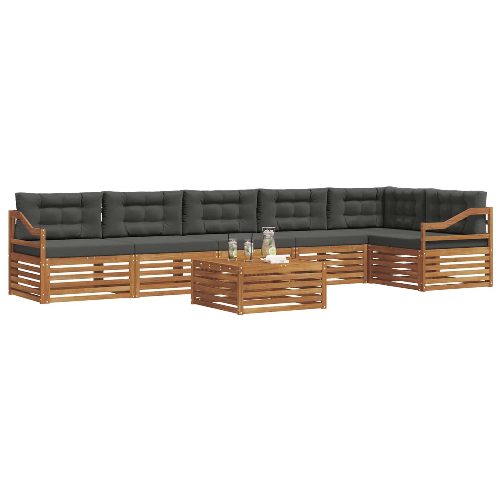 vidaXL Outdoor-Sofagarnitur mit Kissen 7 pcs Natur und Anthrazit