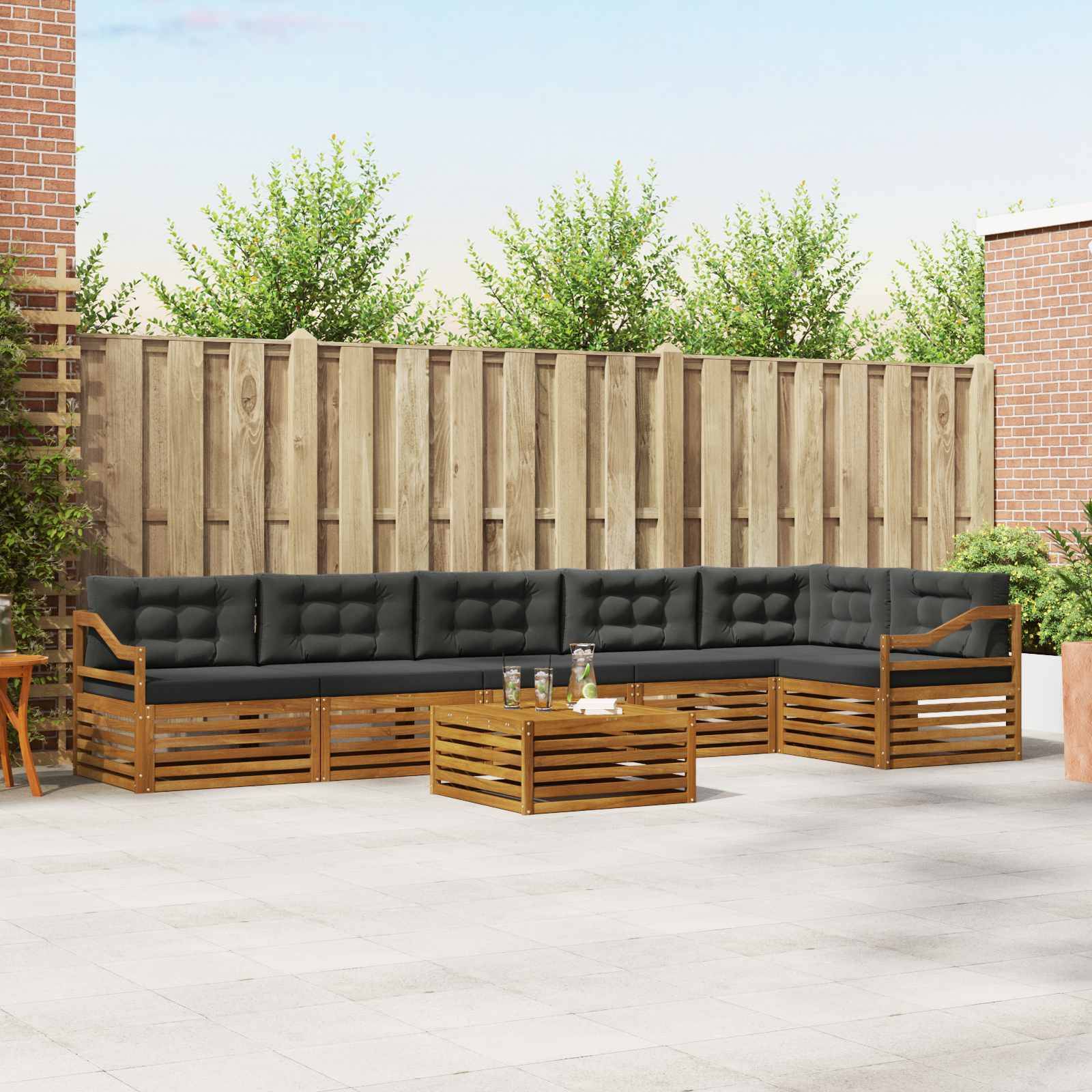 vidaXL Outdoor-Sofagarnitur mit Kissen 7 pcs Natur und Anthrazit
