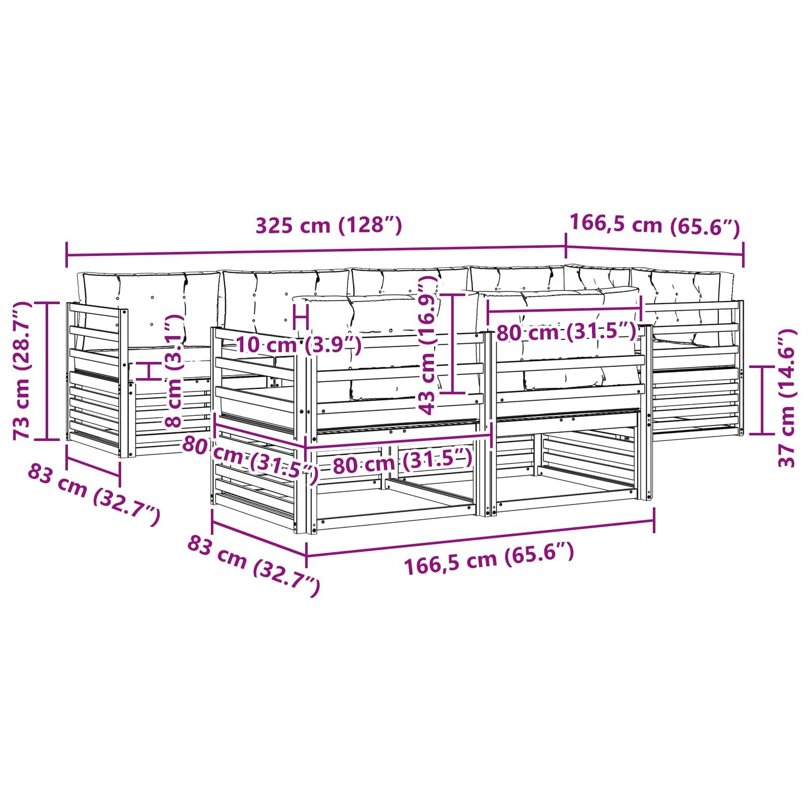 vidaXL Outdoor-Sofagarnitur mit Kissen 7 pcs Natur und Creme