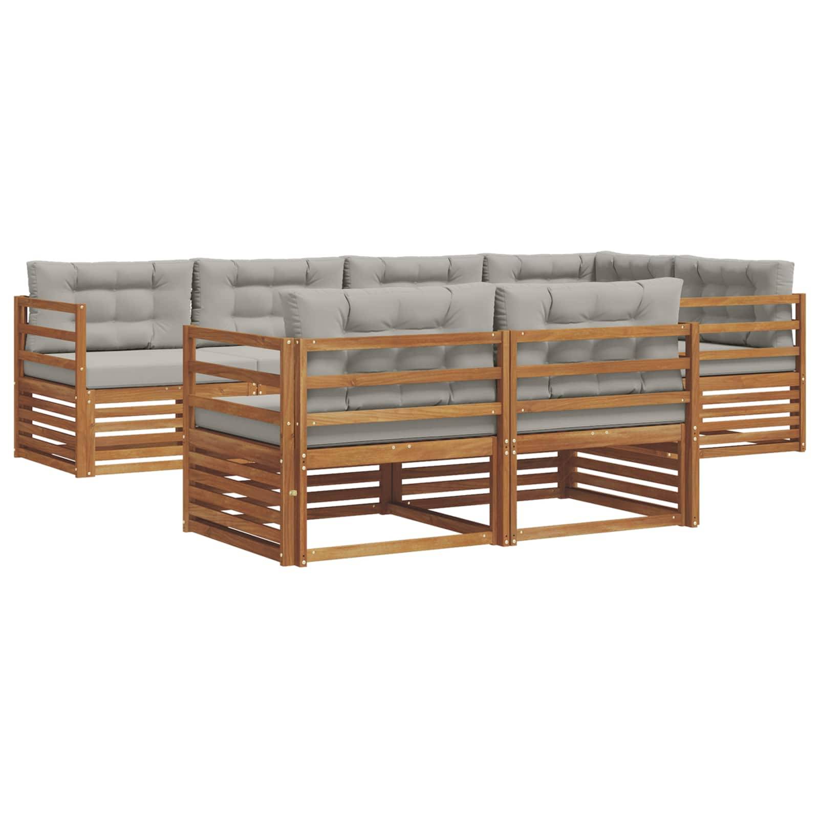 vidaXL Outdoor-Sofagarnitur mit Kissen 7 pcs Natürlich und Hellgrau