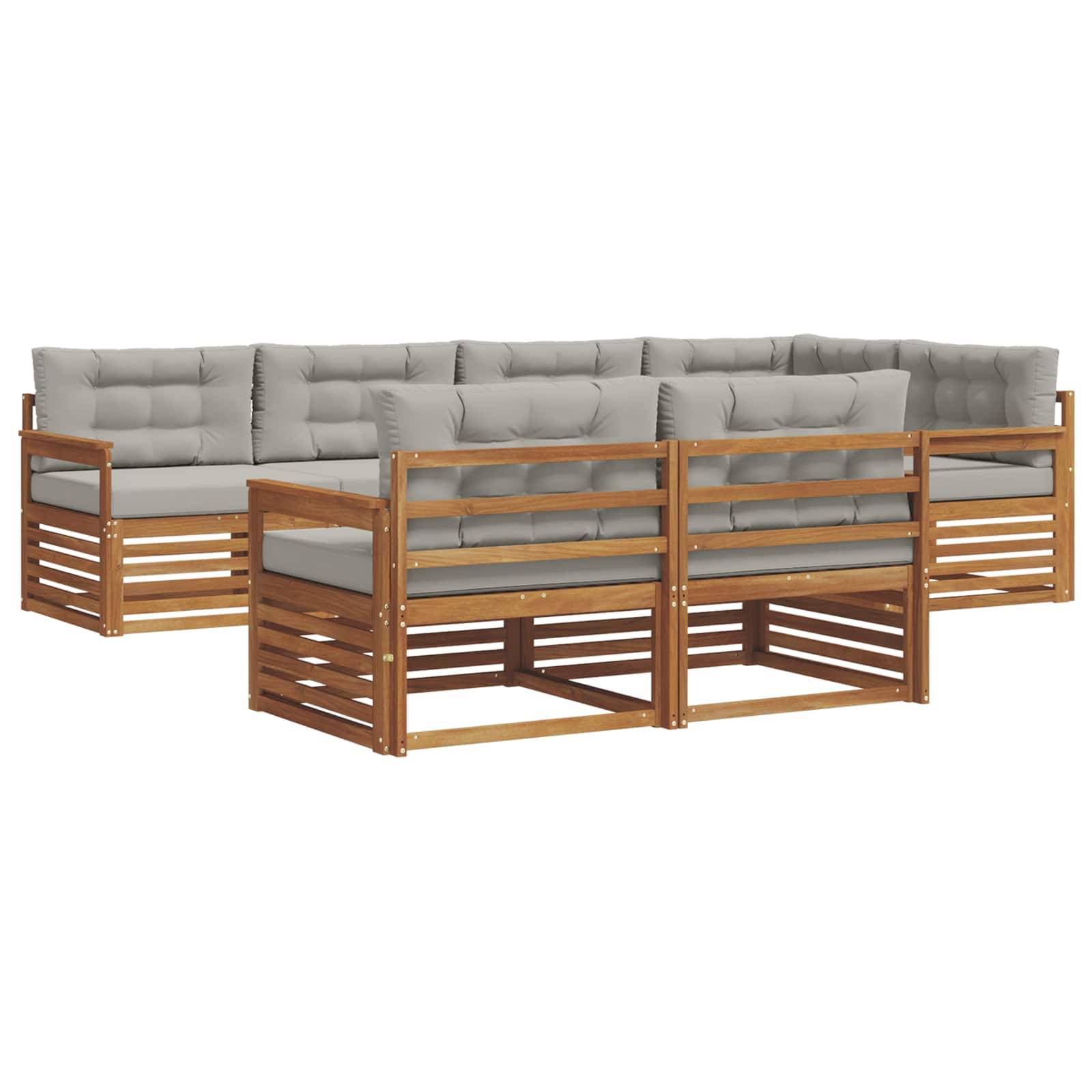 vidaXL Outdoor-Sofagarnitur mit Kissen 7 pcs Natürlich und Hellgrau