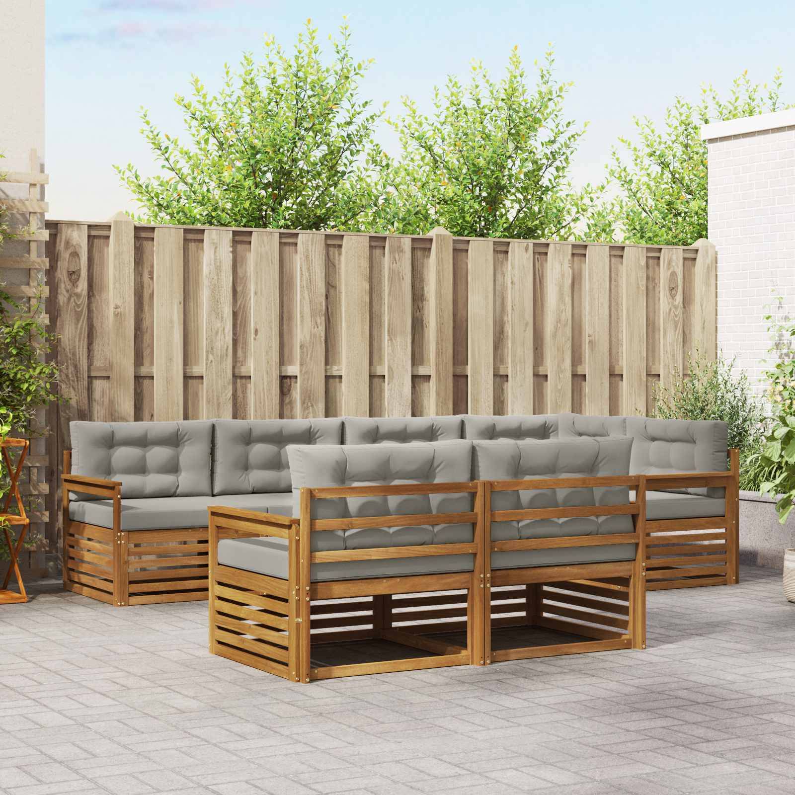 vidaXL Outdoor-Sofagarnitur mit Kissen 7 pcs Natürlich und Hellgrau