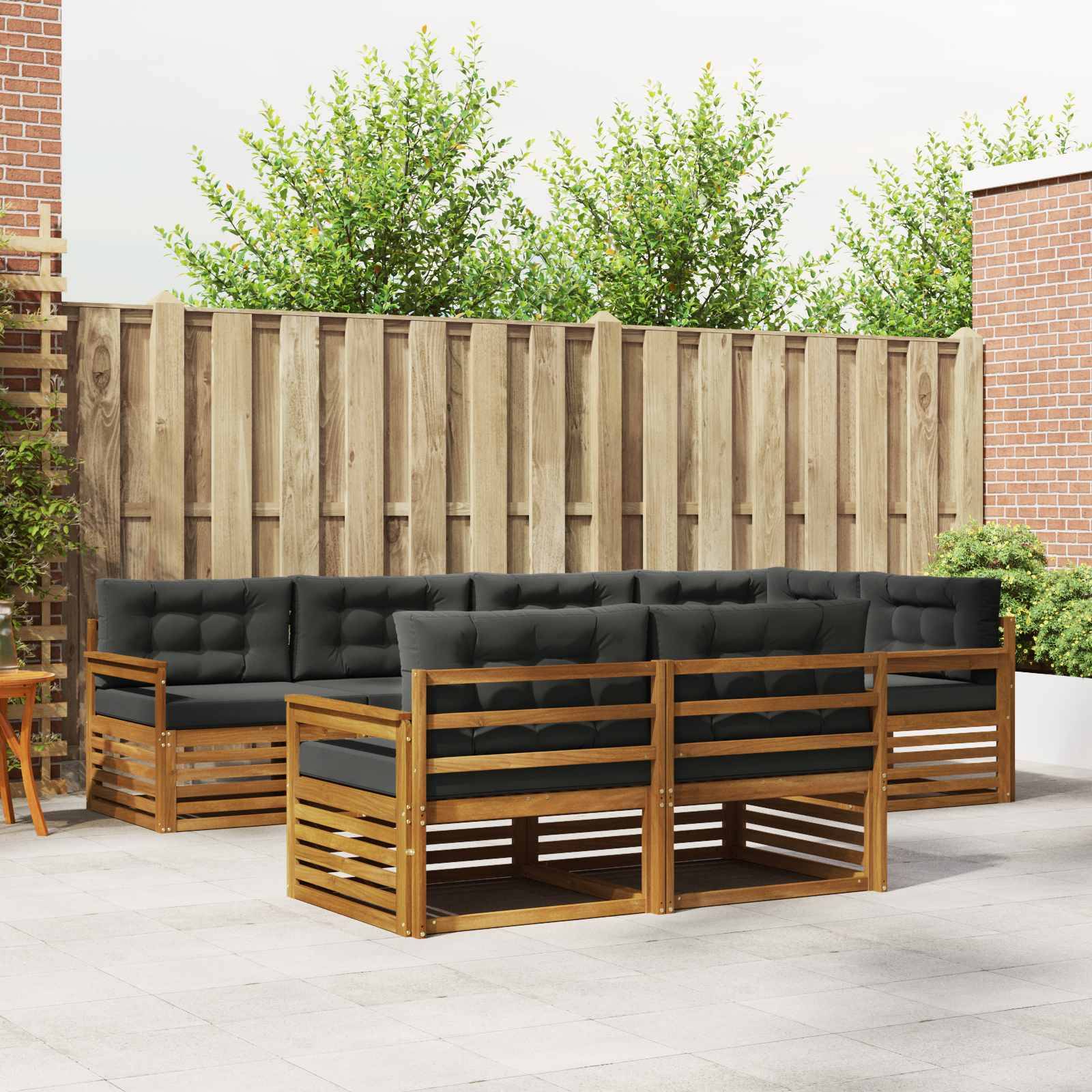 vidaXL Outdoor-Sofagarnitur mit Kissen 7 pcs Natur und Anthrazit