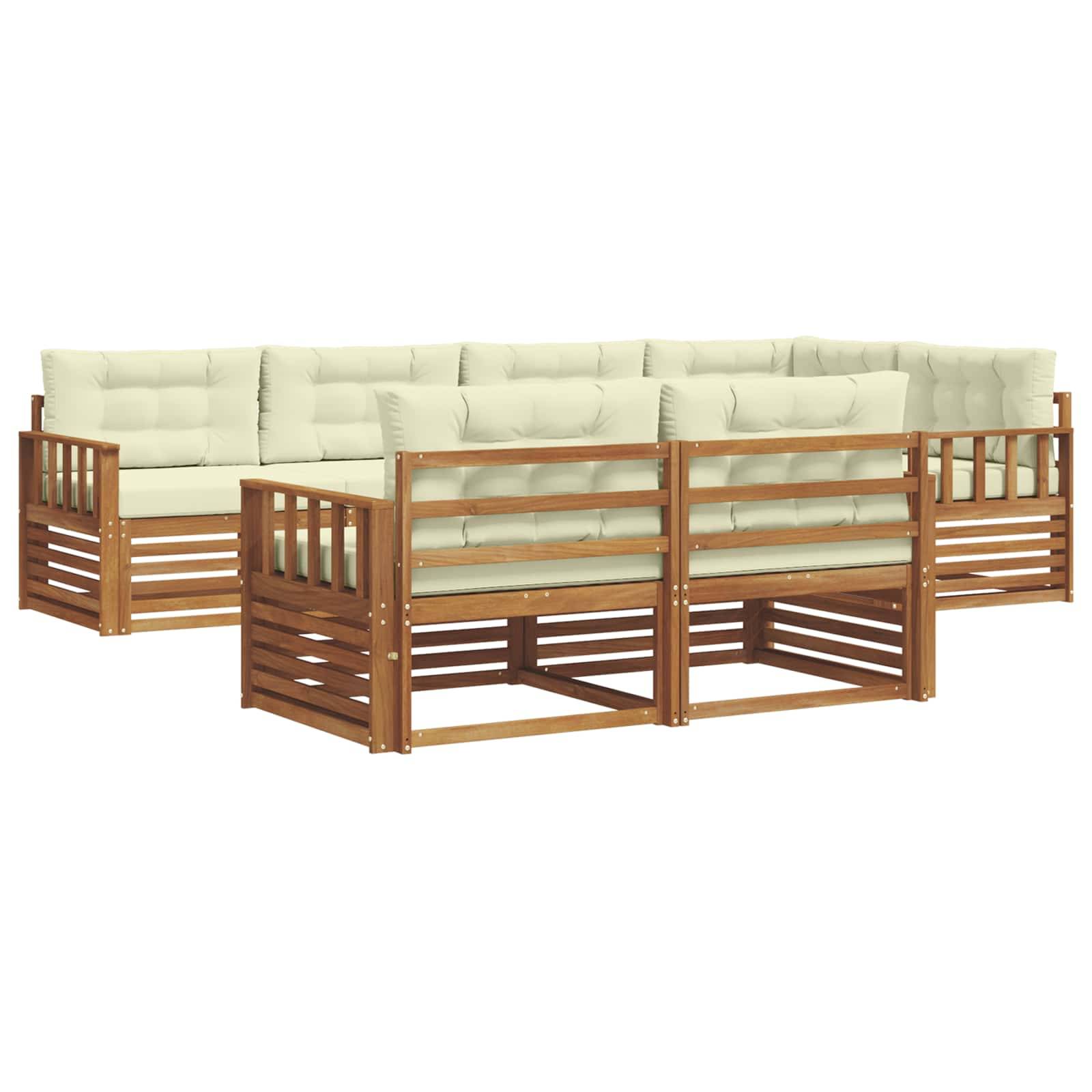 vidaXL Outdoor-Sofagarnitur mit Kissen 7 pcs Natur und Creme