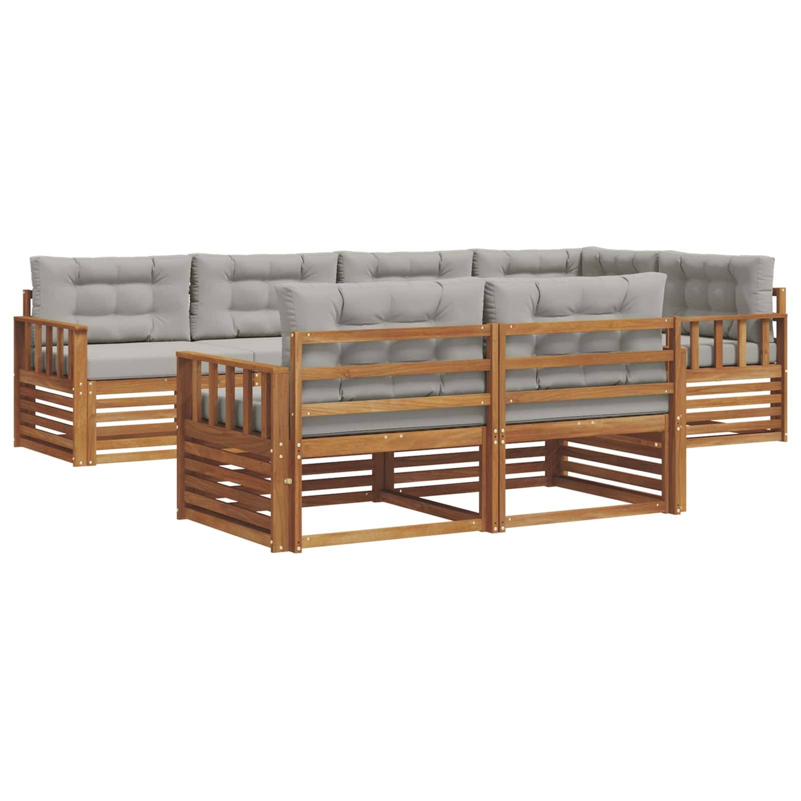 vidaXL Outdoor-Sofagarnitur mit Kissen 7 pcs Natürlich und Hellgrau