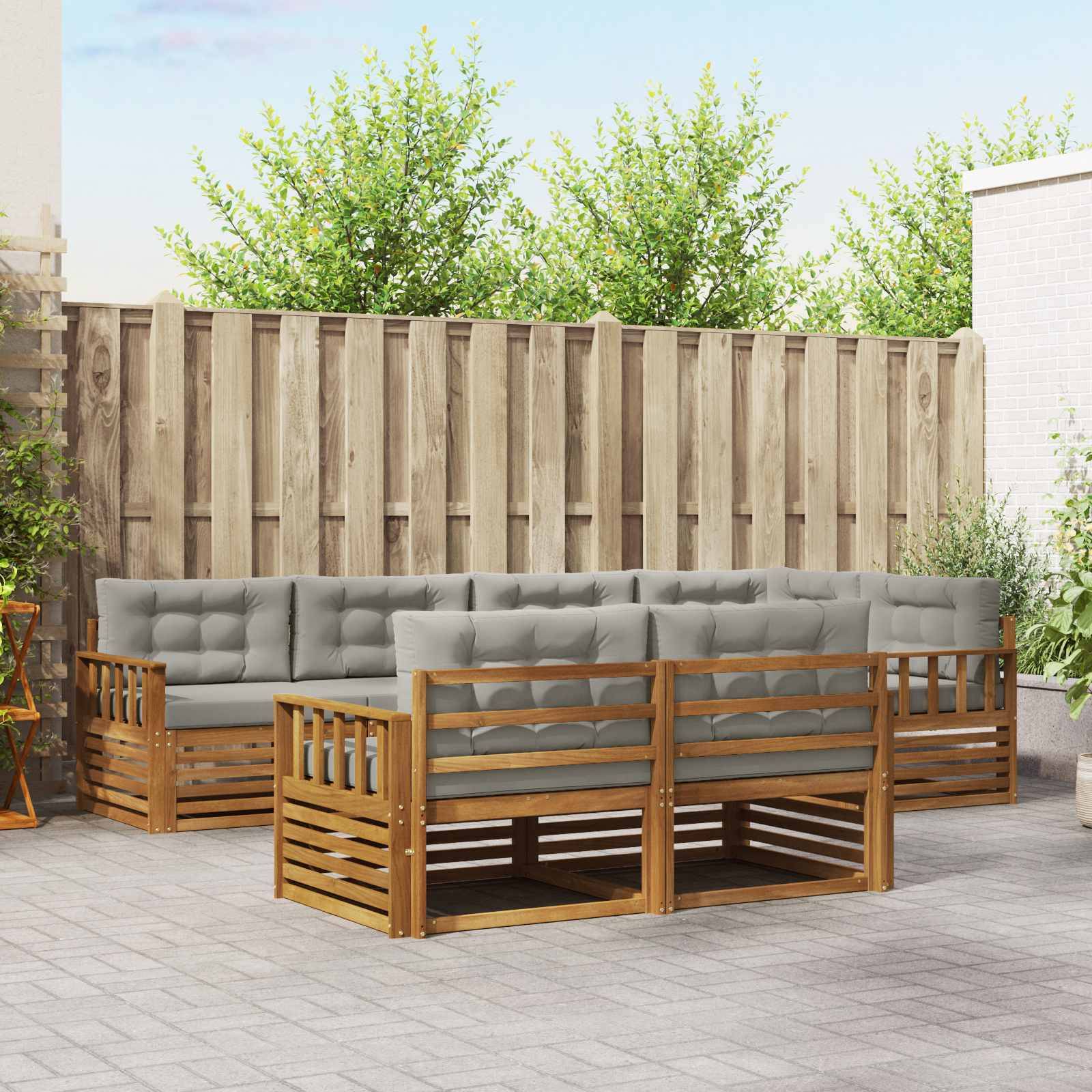 vidaXL Outdoor-Sofagarnitur mit Kissen 7 pcs Natürlich und Hellgrau