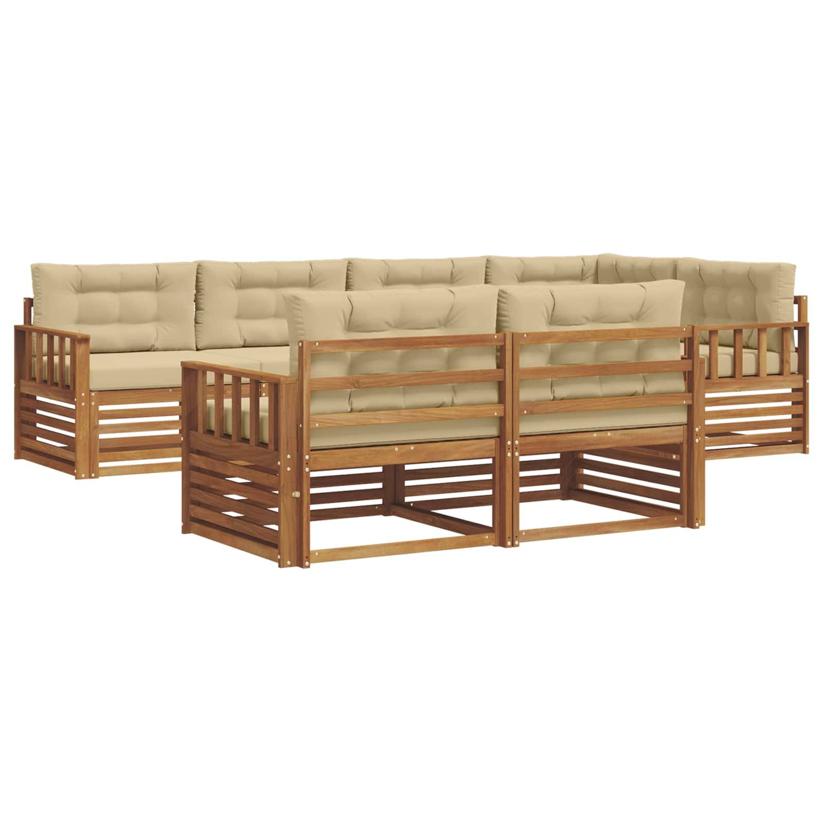vidaXL Outdoor-Sofagarnitur mit Kissen 7 pcs Natur und Beige