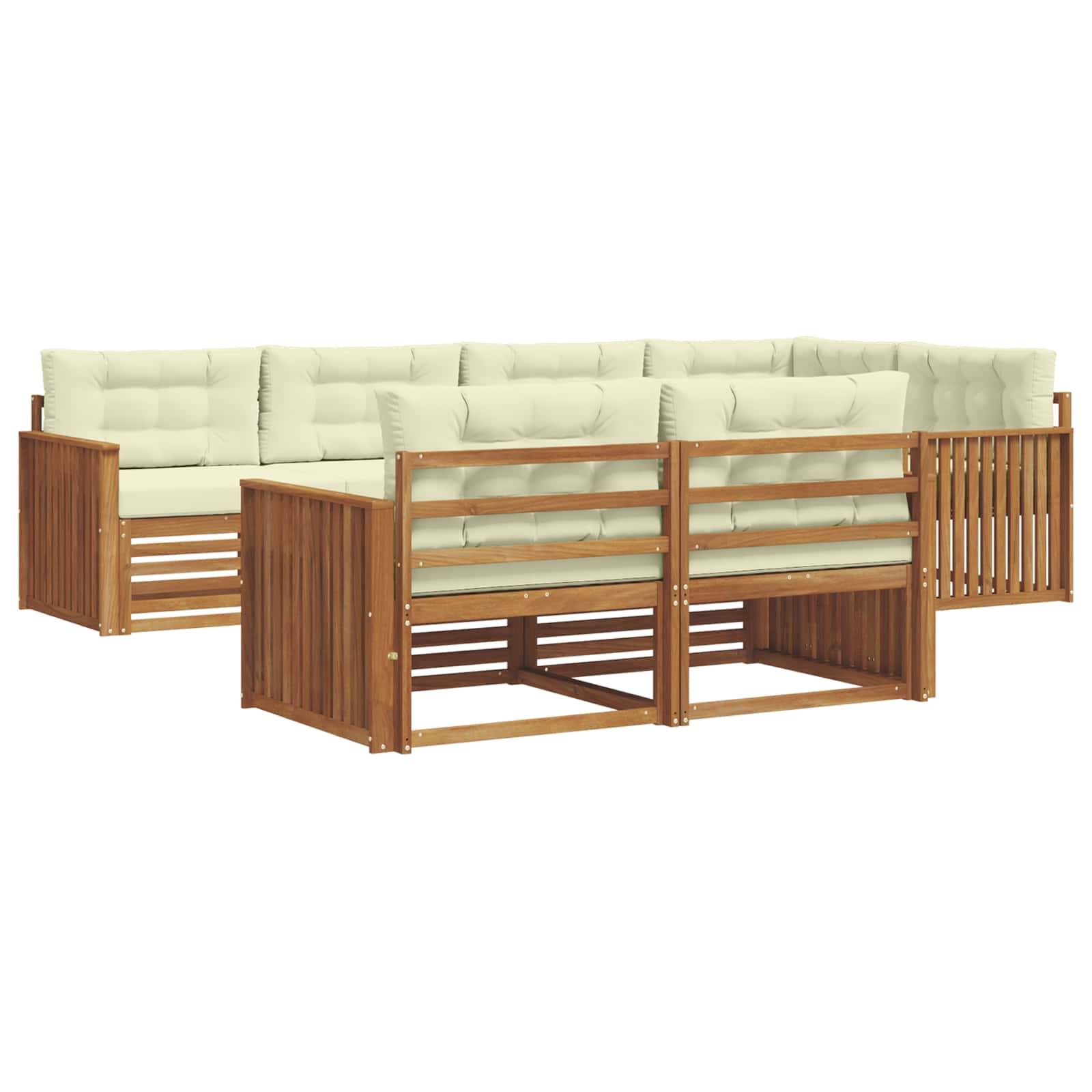 vidaXL Outdoor-Sofagarnitur mit Kissen 7 pcs Natur und Creme