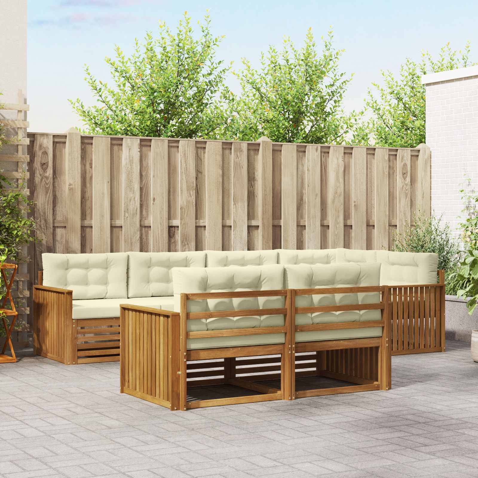vidaXL Outdoor-Sofagarnitur mit Kissen 7 pcs Natur und Creme
