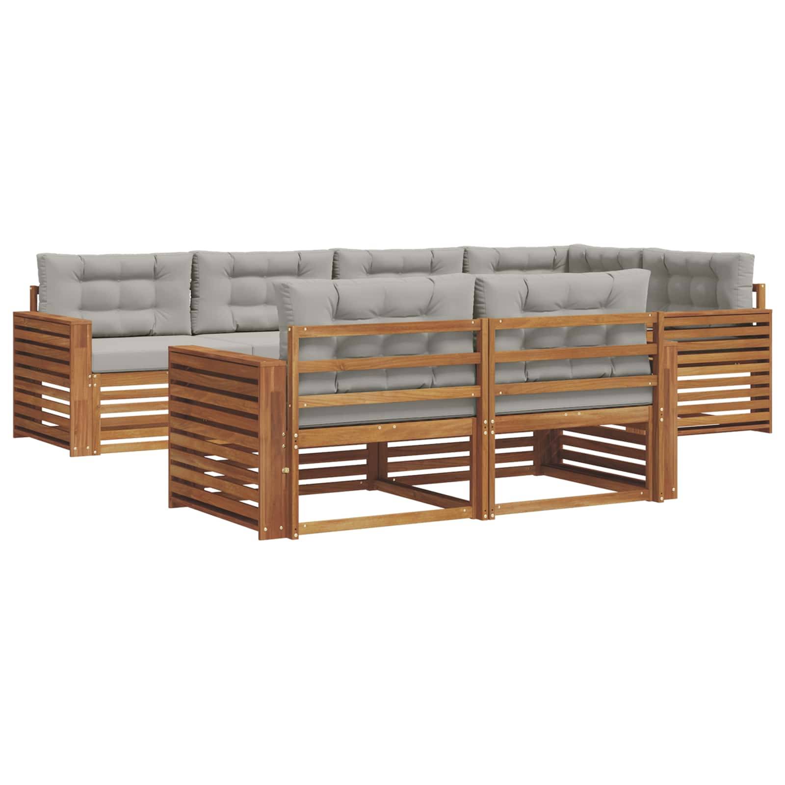 vidaXL Outdoor-Sofagarnitur mit Kissen 7 pcs Natürlich und Hellgrau