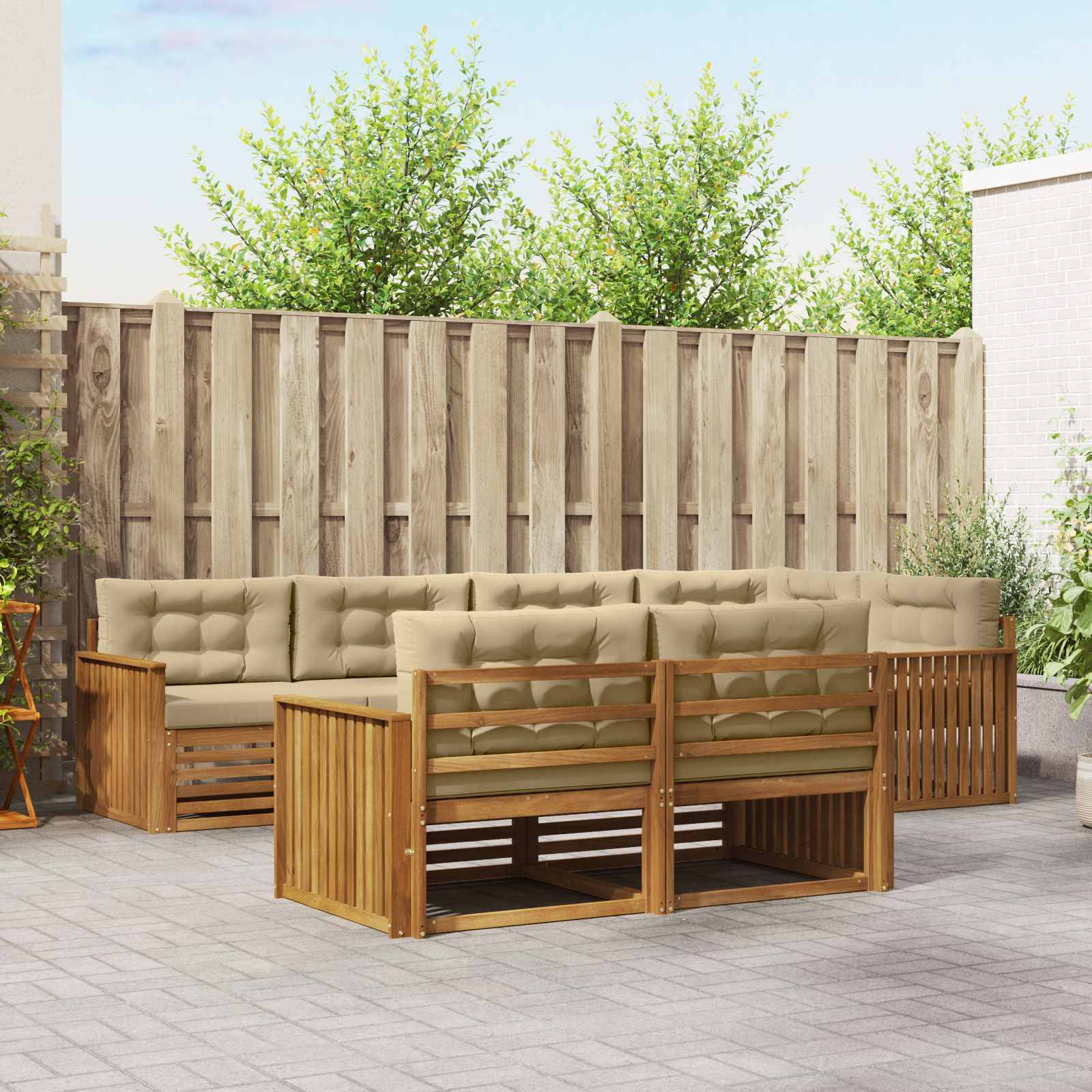 vidaXL Outdoor-Sofagarnitur mit Kissen 7 pcs Natur und Beige
