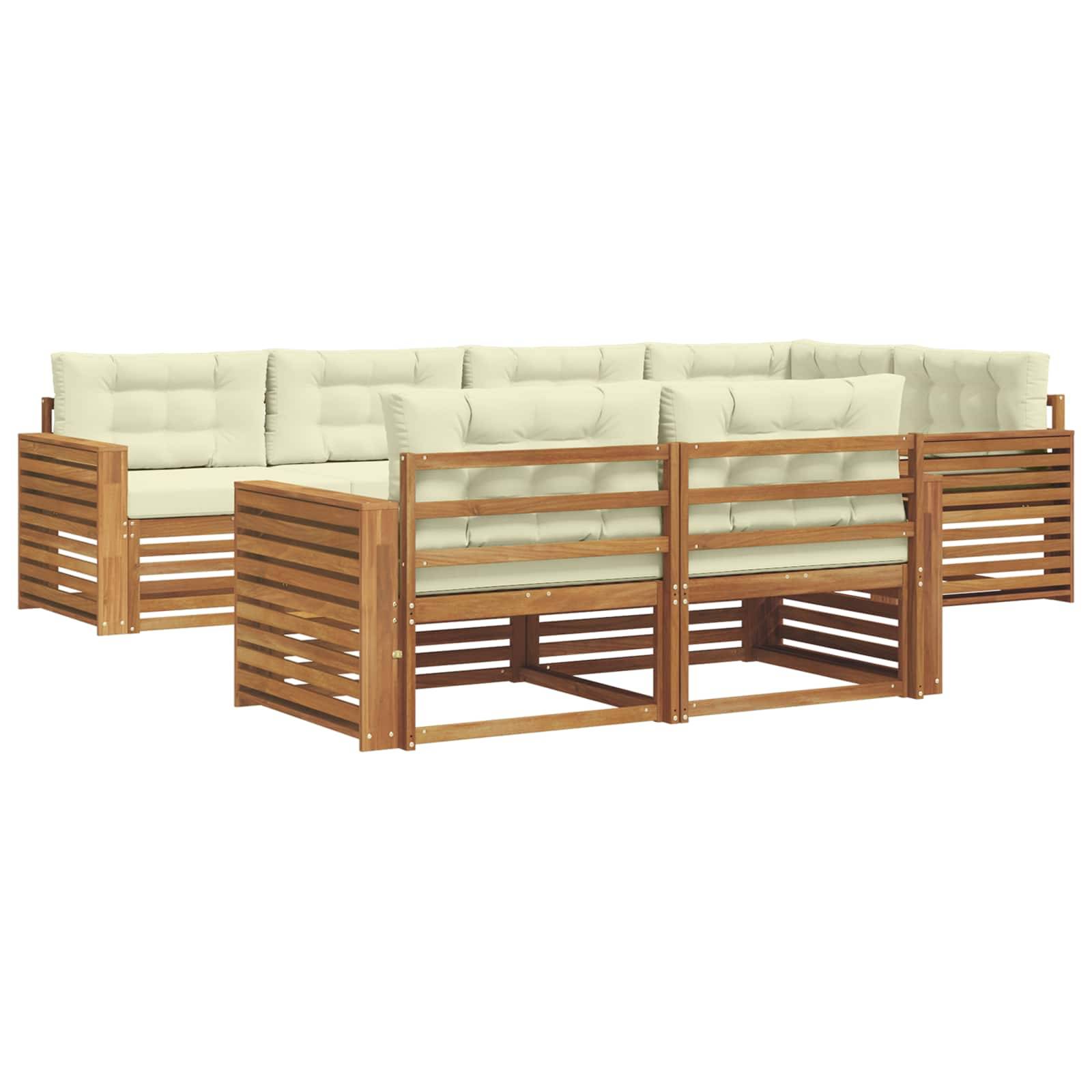 vidaXL Outdoor-Sofagarnitur mit Kissen 7 pcs Natur und Creme