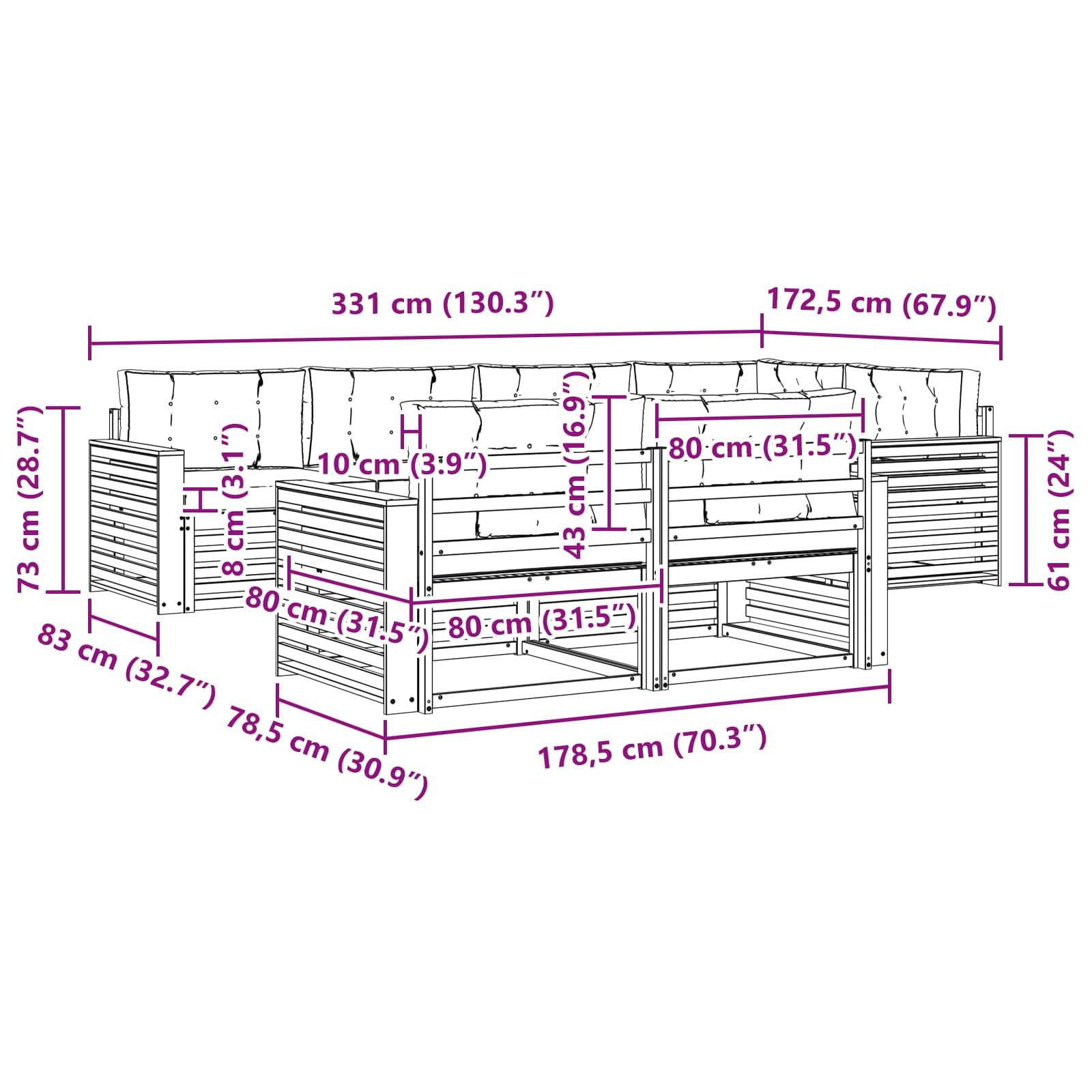 vidaXL Outdoor-Sofagarnitur 7 pcs Weiß und Beige 331 x 172,5 x 73 cm