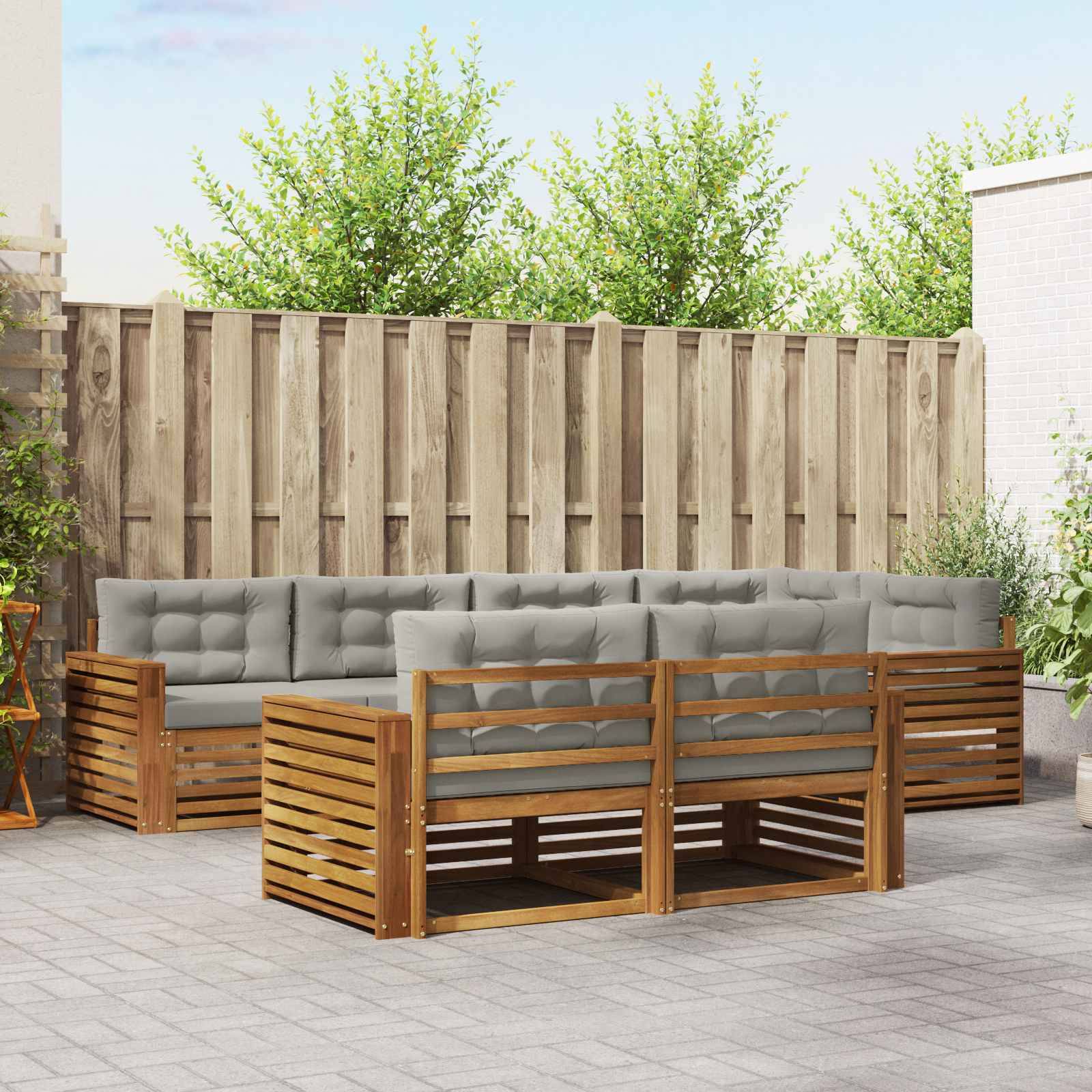 vidaXL Outdoor-Sofagarnitur mit Kissen 7 pcs Natürlich und Hellgrau