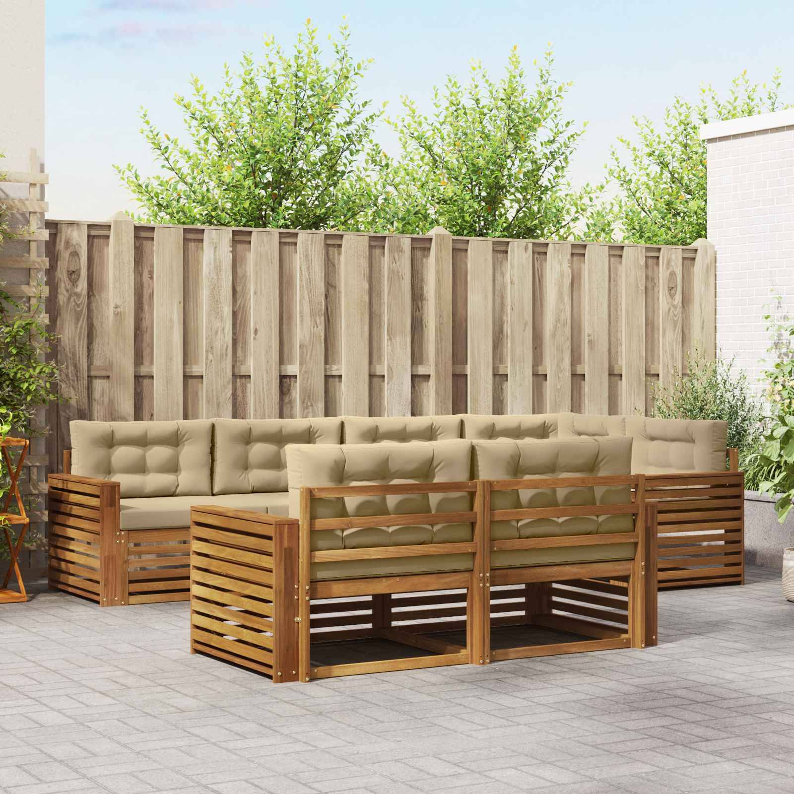 vidaXL Outdoor-Sofagarnitur mit Kissen 7 pcs Natur und Beige
