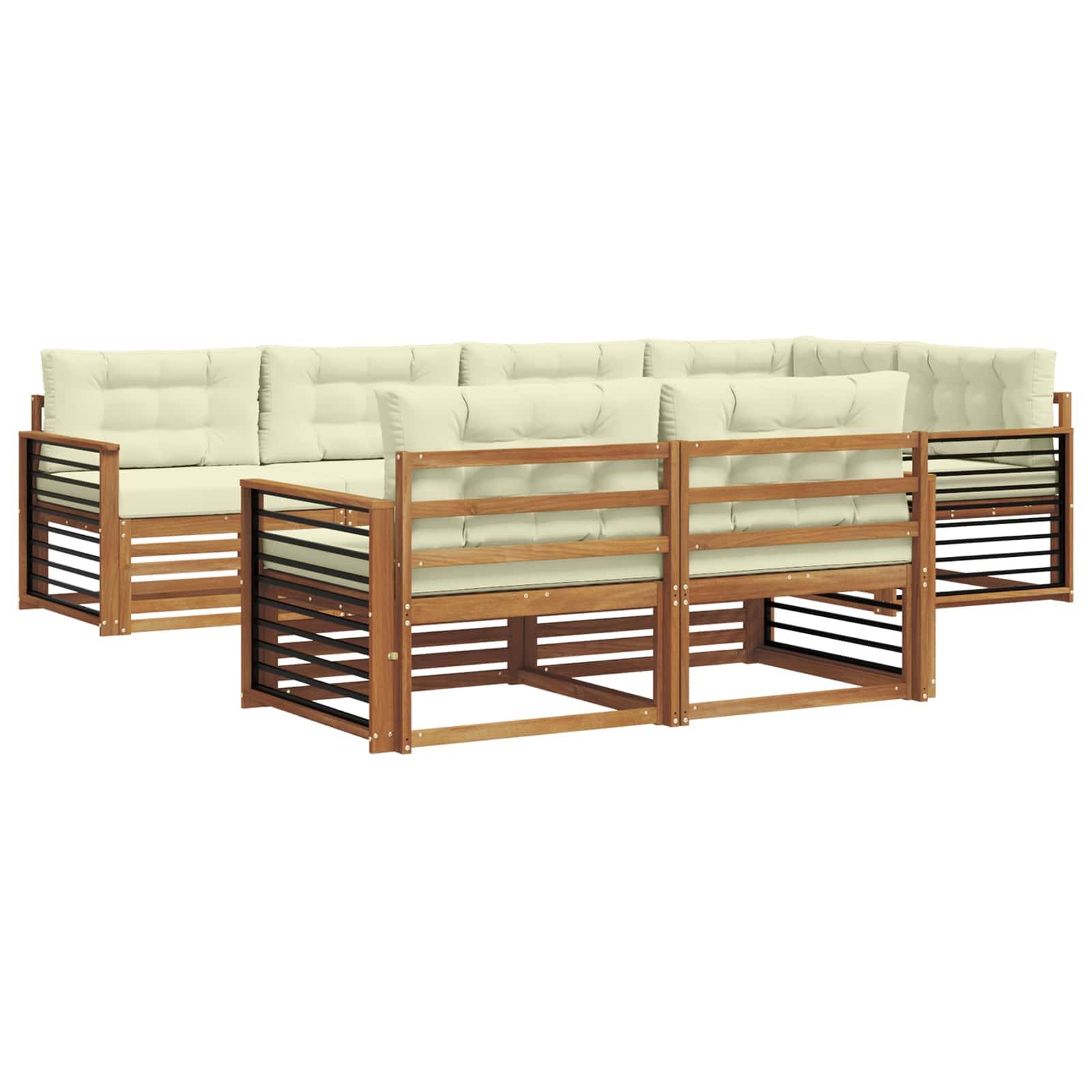 vidaXL Outdoor-Sofagarnitur mit Kissen 7 pcs Natur und Creme