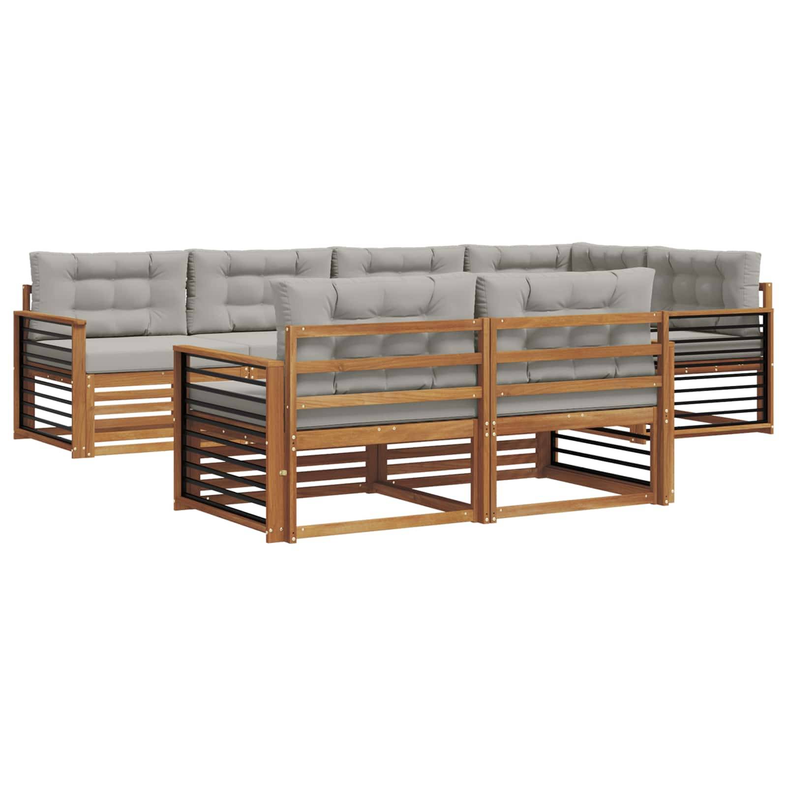 vidaXL Outdoor-Sofagarnitur mit Kissen 7 pcs Natürlich und Hellgrau