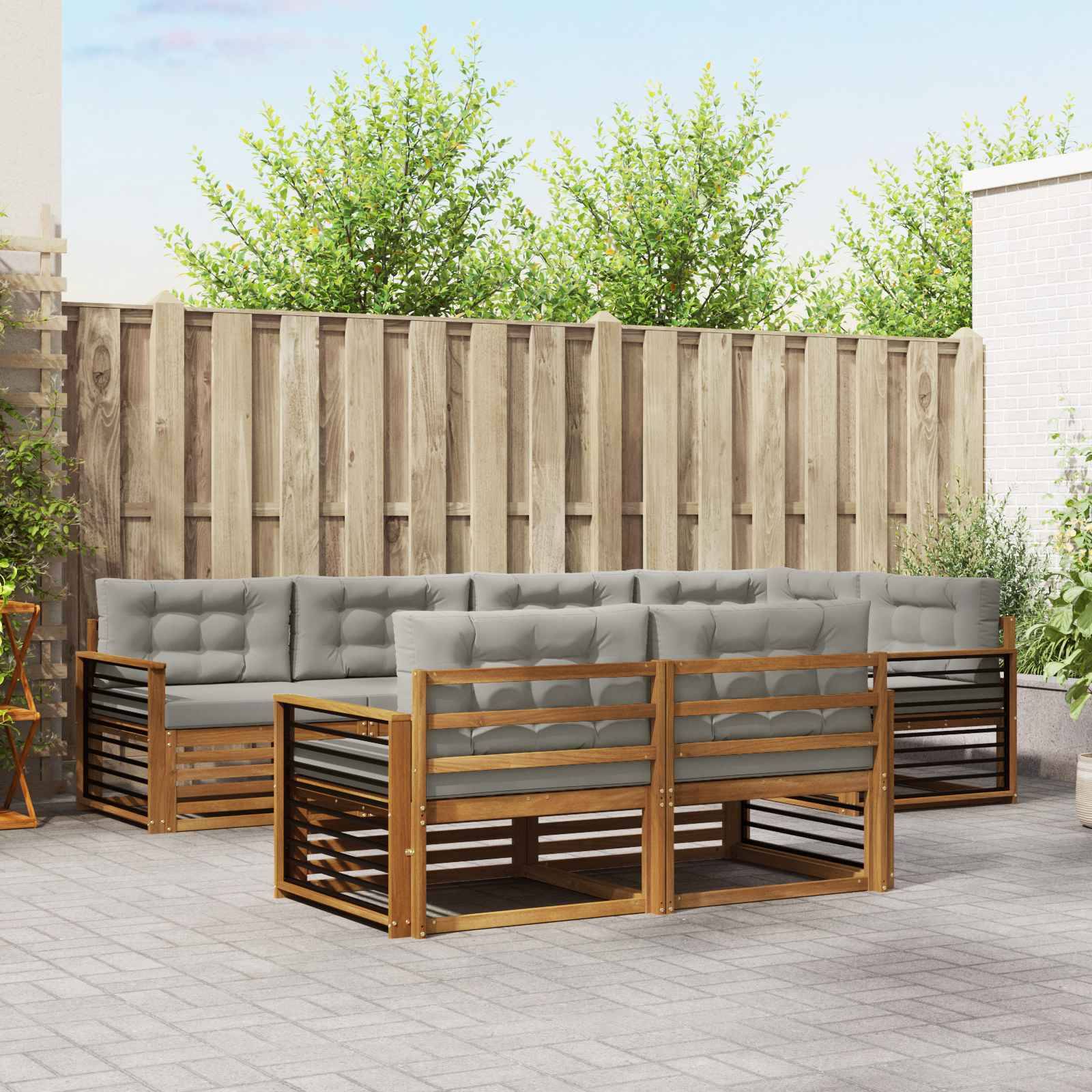 vidaXL Outdoor-Sofagarnitur mit Kissen 7 pcs Natürlich und Hellgrau