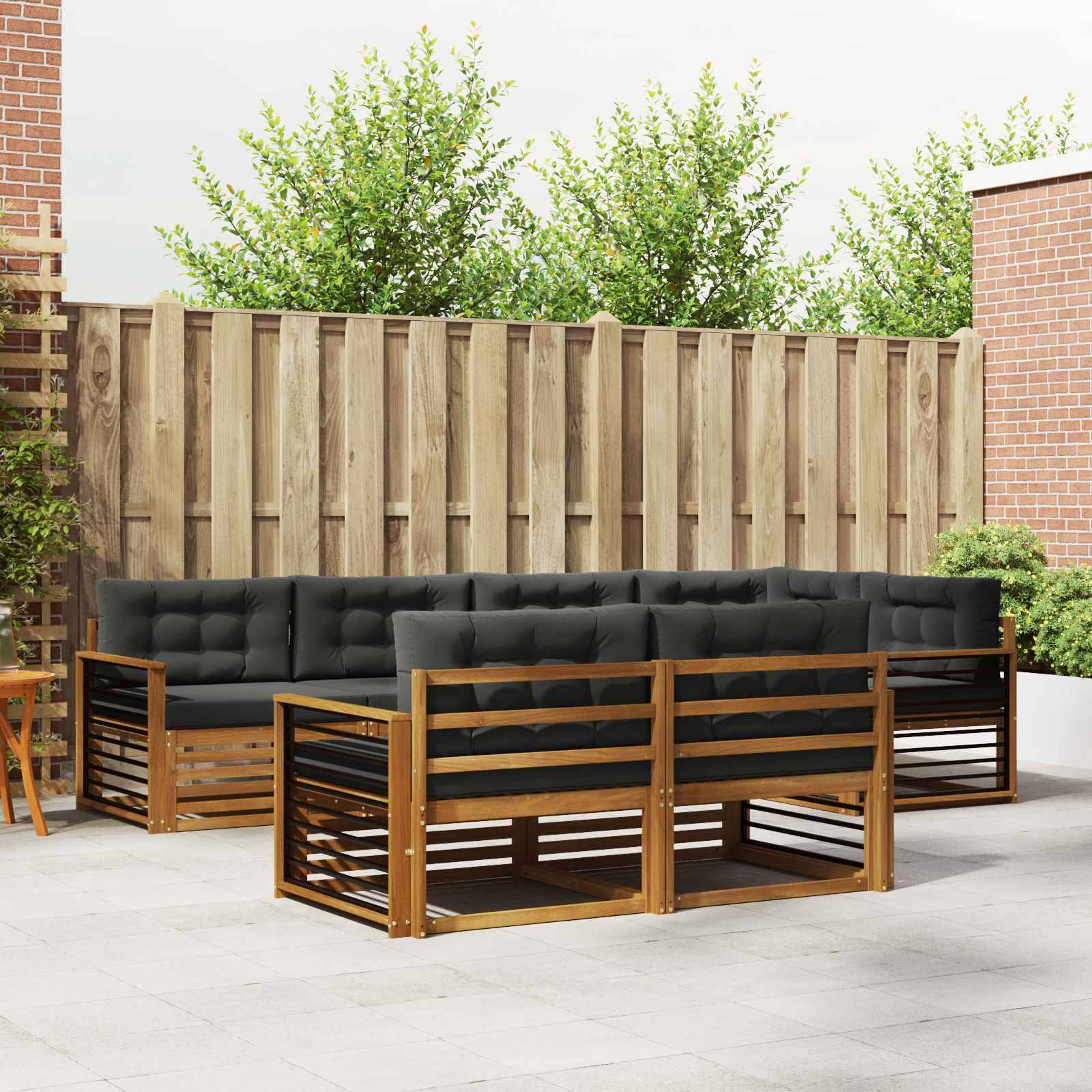 vidaXL Outdoor-Sofagarnitur mit Kissen 7 pcs Natur und Anthrazit