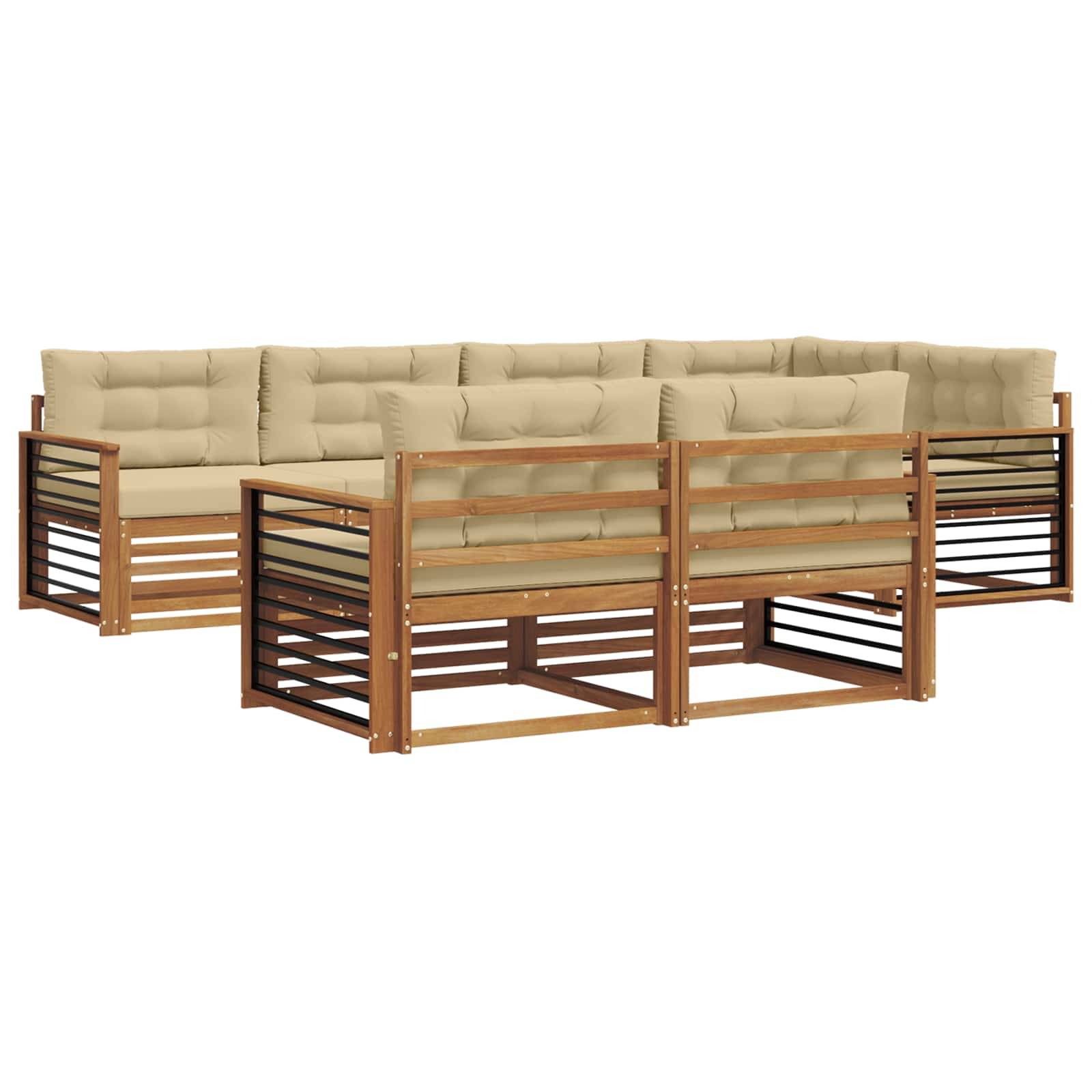 vidaXL Outdoor-Sofagarnitur mit Kissen 7 pcs Natur und Beige
