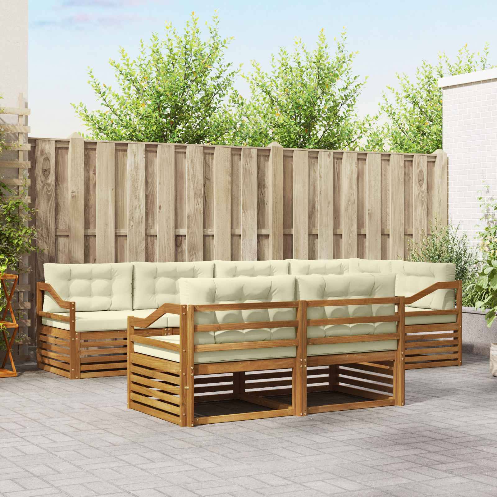vidaXL Outdoor-Sofagarnitur mit Kissen 7 pcs Natur und Creme