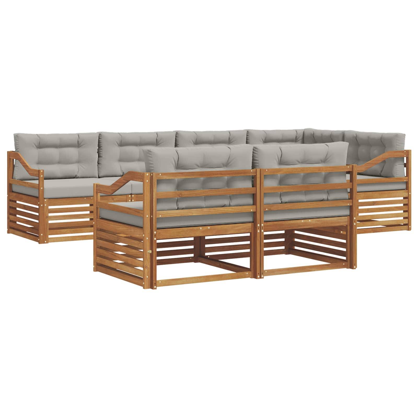 vidaXL Outdoor-Sofagarnitur mit Kissen 7 pcs Natürlich und Hellgrau