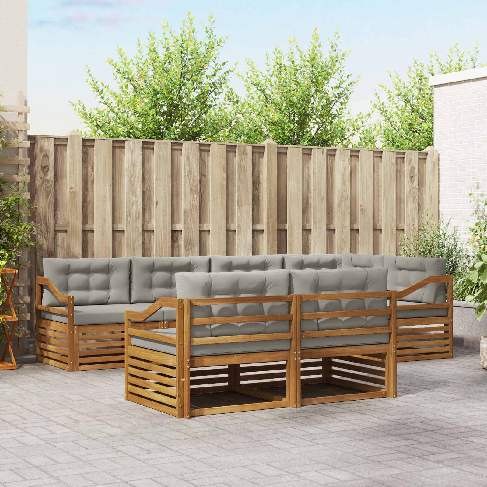 vidaXL Outdoor-Sofagarnitur mit Kissen 7 pcs Natürlich und Hellgrau