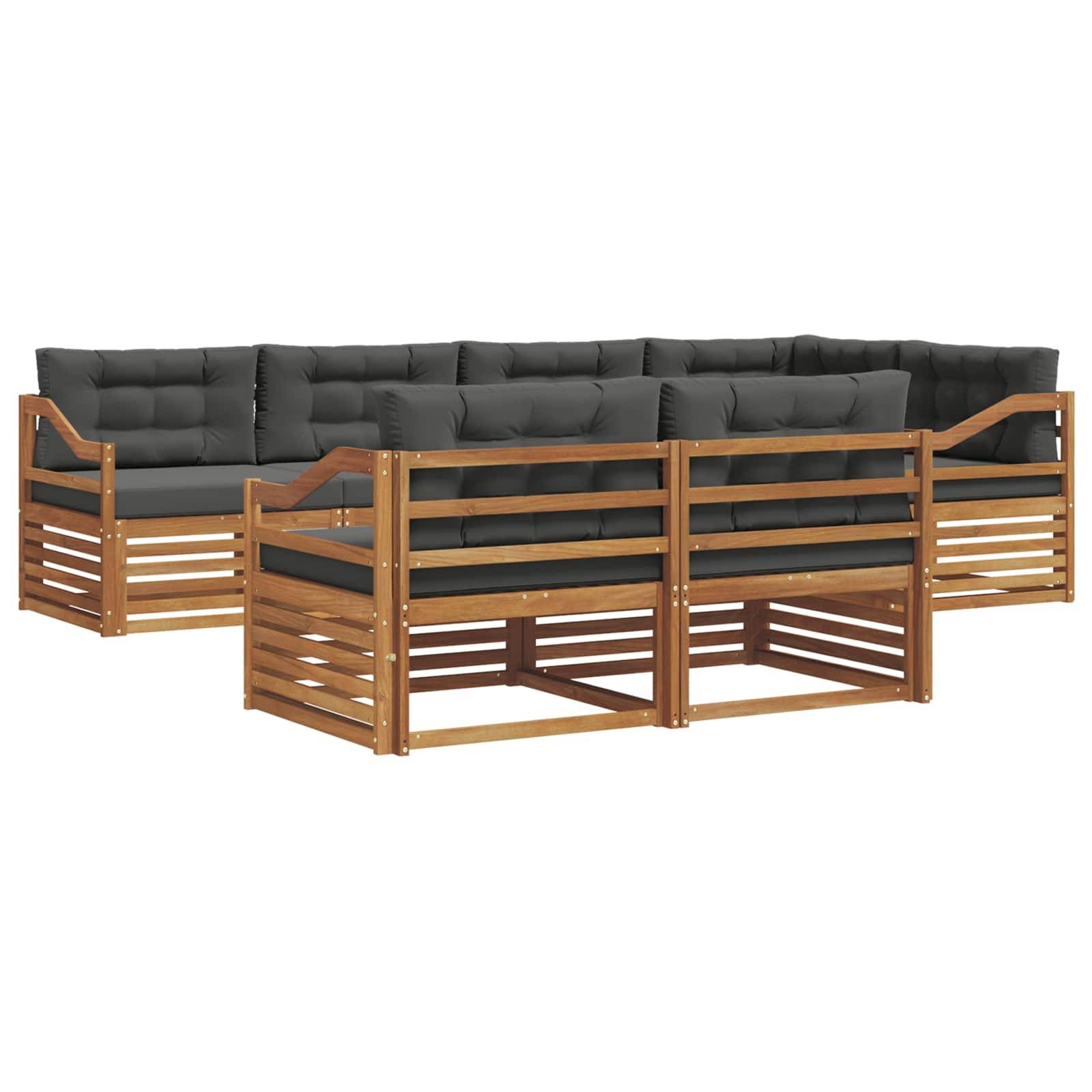 vidaXL Outdoor-Sofagarnitur mit Kissen 7 pcs Natur und Anthrazit