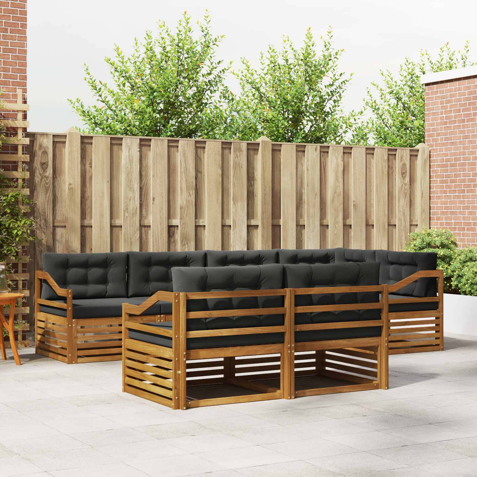 vidaXL Outdoor-Sofagarnitur mit Kissen 7 pcs Natur und Anthrazit