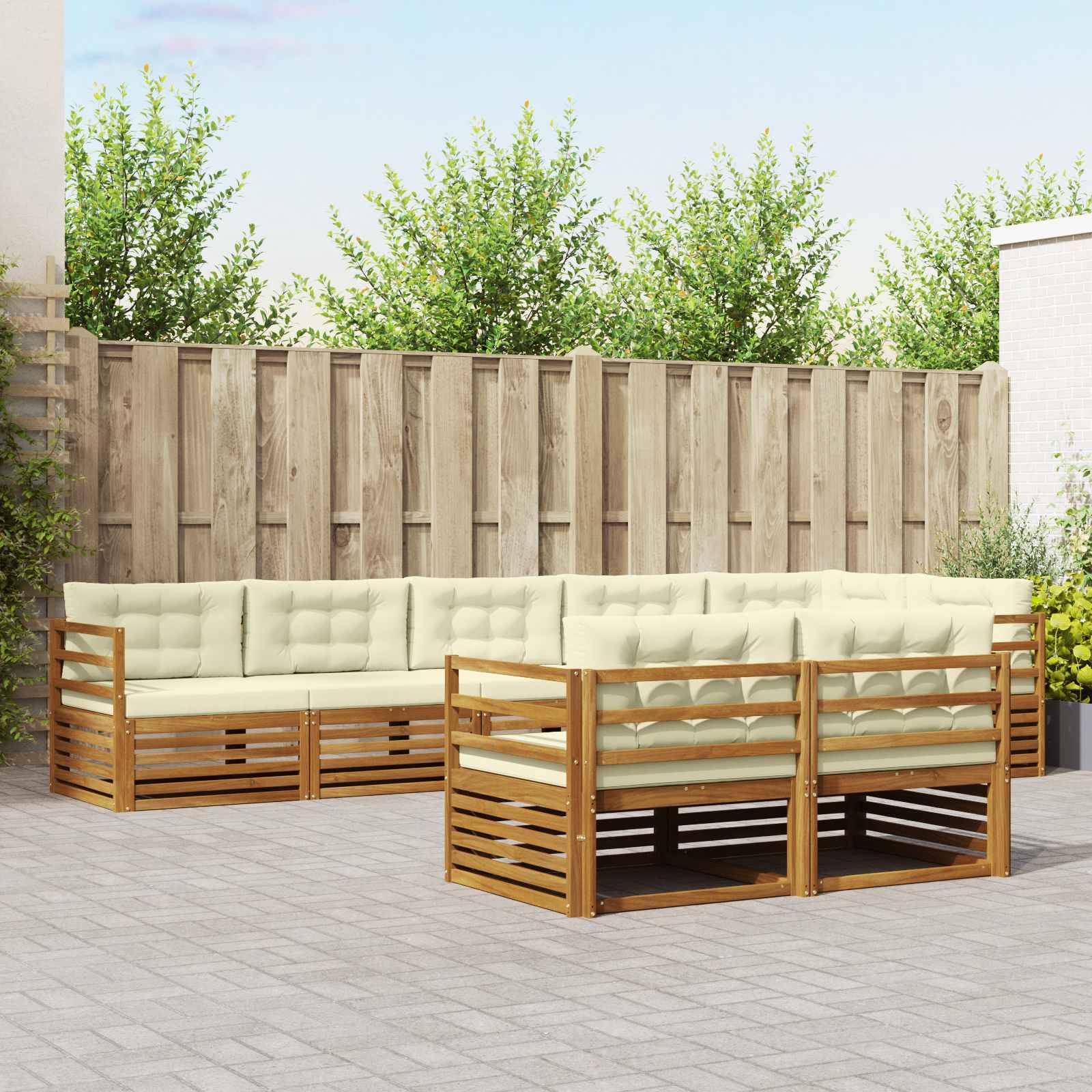 vidaXL Outdoor-Sofagarnitur mit Kissen 8 pcs Natur und Creme