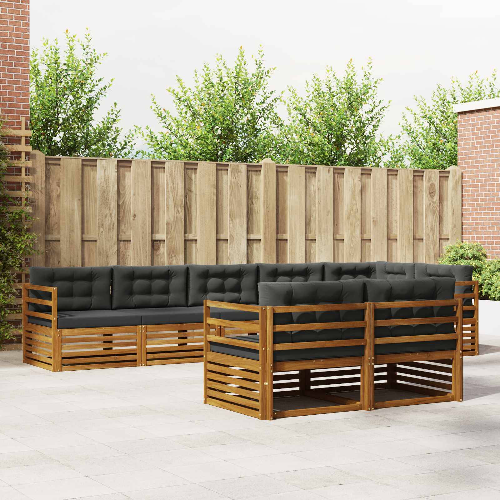 vidaXL Outdoor-Sofagarnitur mit Kissen 8 pcs Natur und Anthrazit