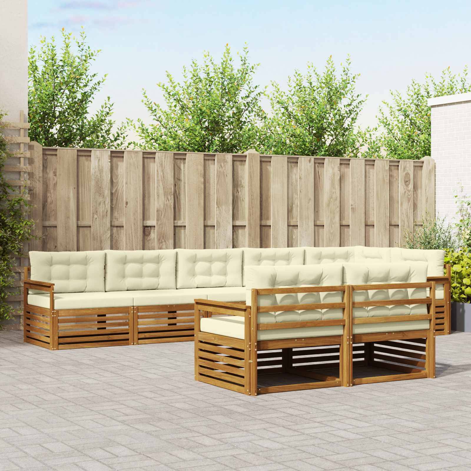 vidaXL Outdoor-Sofagarnitur mit Kissen 8 pcs Natur und Creme