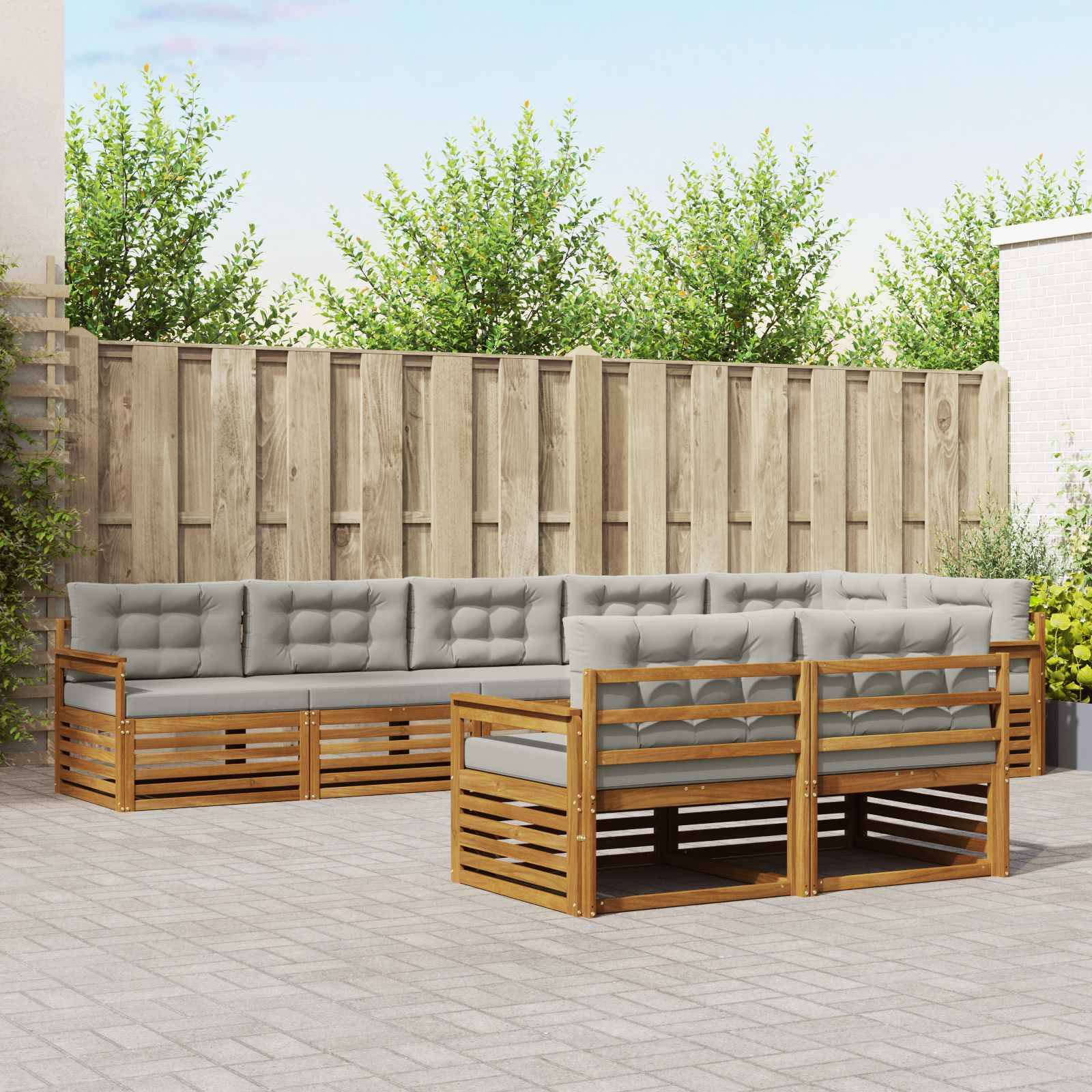 vidaXL Outdoor-Sofagarnitur mit Kissen 8 pcs Natürlich und Hellgrau