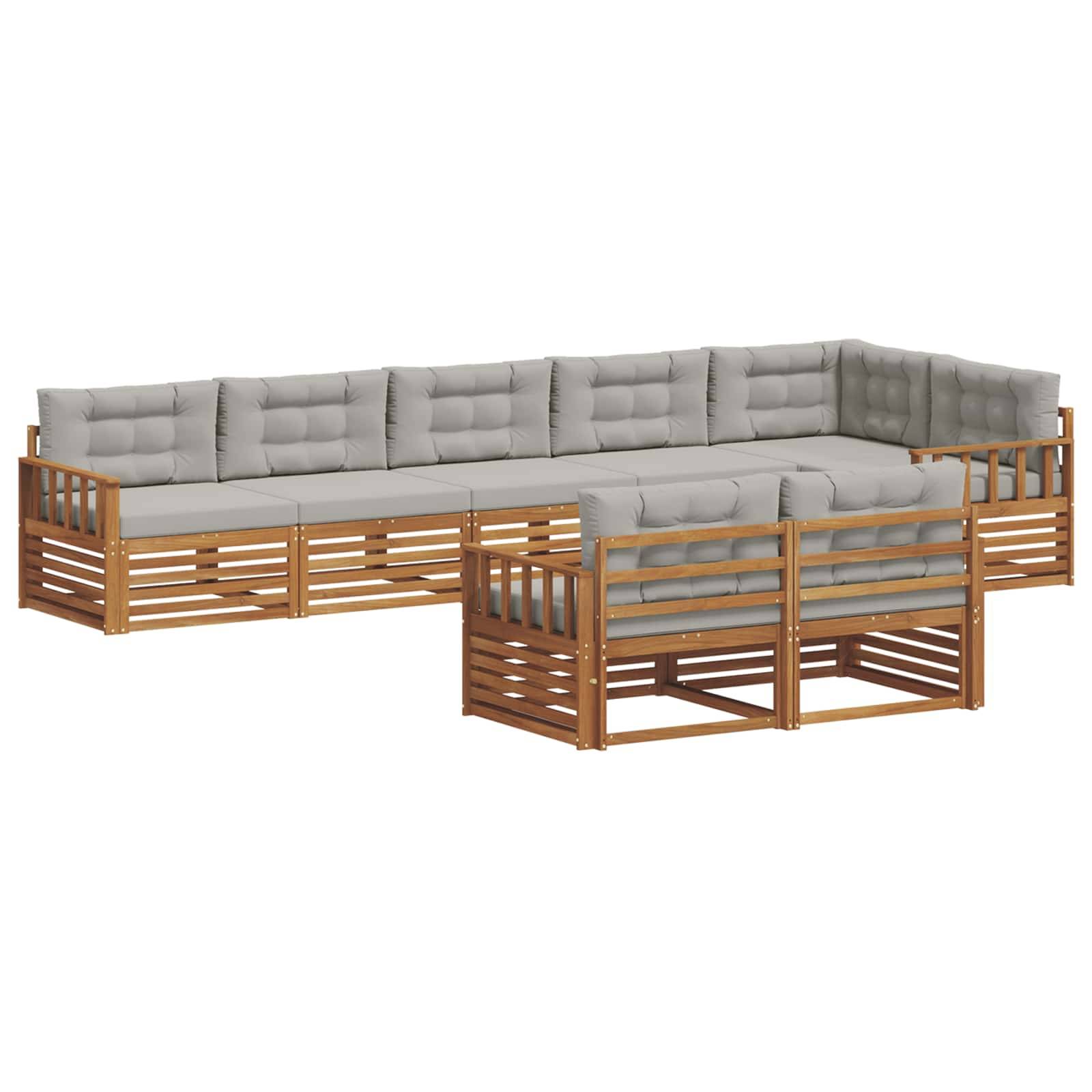 vidaXL Outdoor-Sofagarnitur mit Kissen 8 pcs Natürlich und Hellgrau