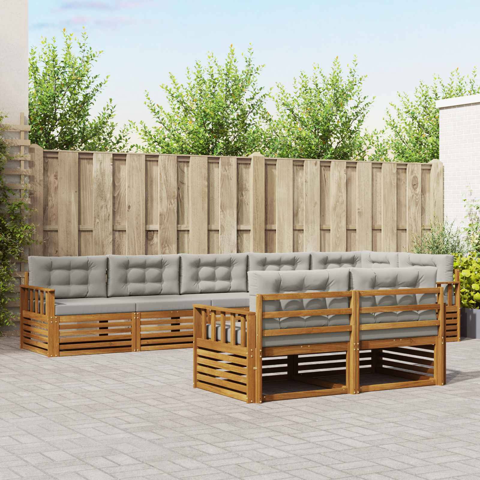 vidaXL Outdoor-Sofagarnitur mit Kissen 8 pcs Natürlich und Hellgrau