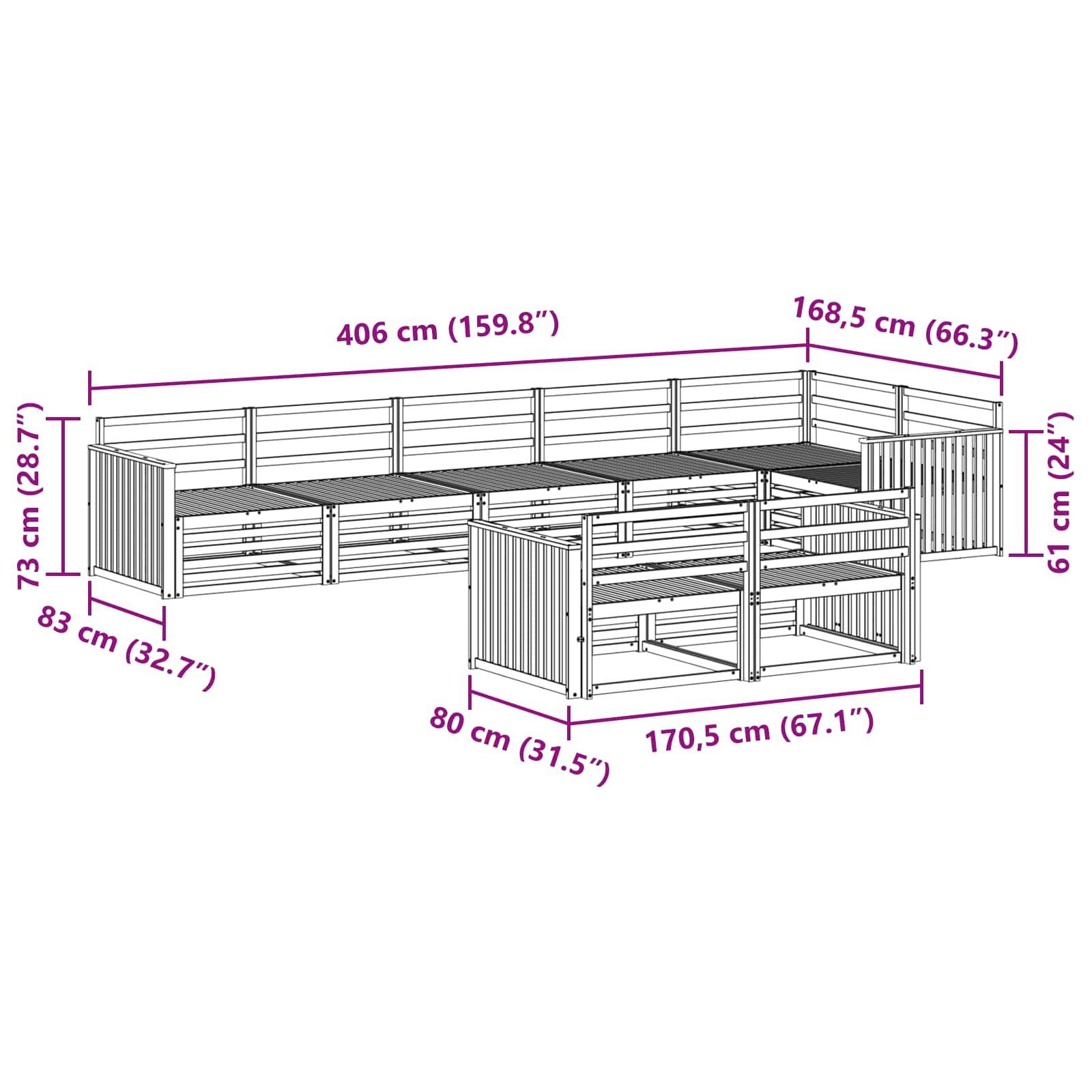 vidaXL Outdoor-Sofagarnitur 8 pcs Natur Massivholz Akazie