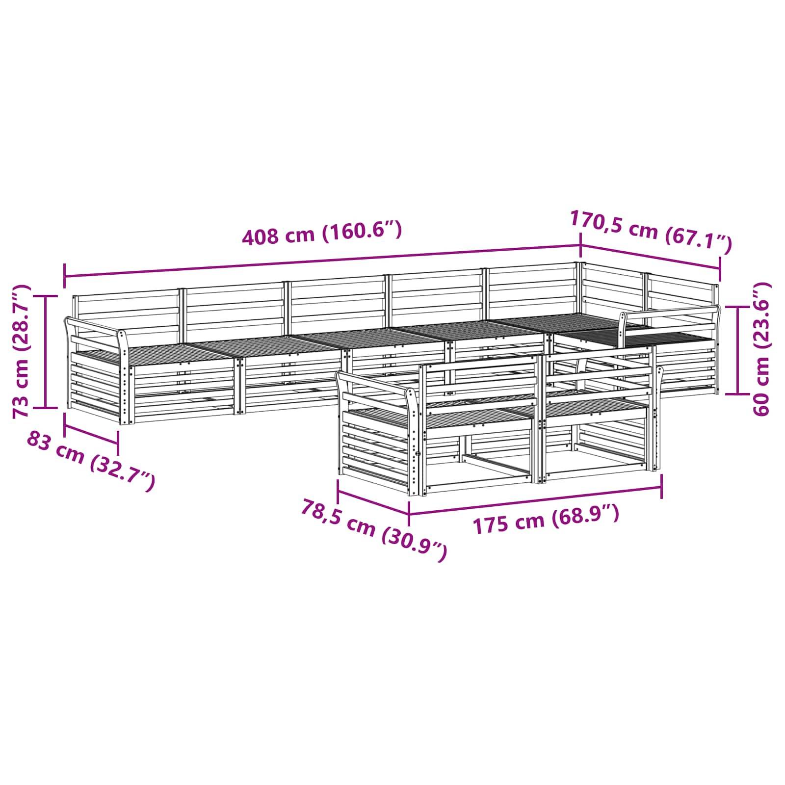 vidaXL Outdoor-Sofagarnitur 8 pcs Natur Massivholz Akazie