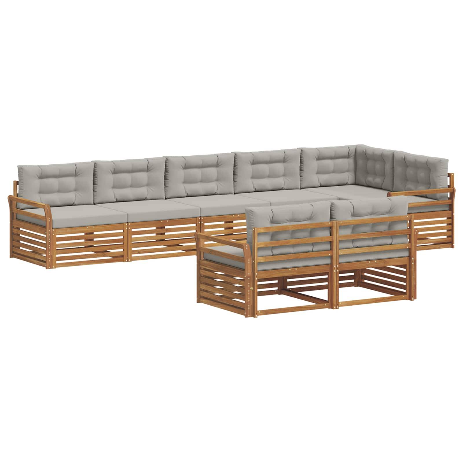 vidaXL Outdoor-Sofagarnitur mit Kissen 8 pcs Natürlich und Hellgrau
