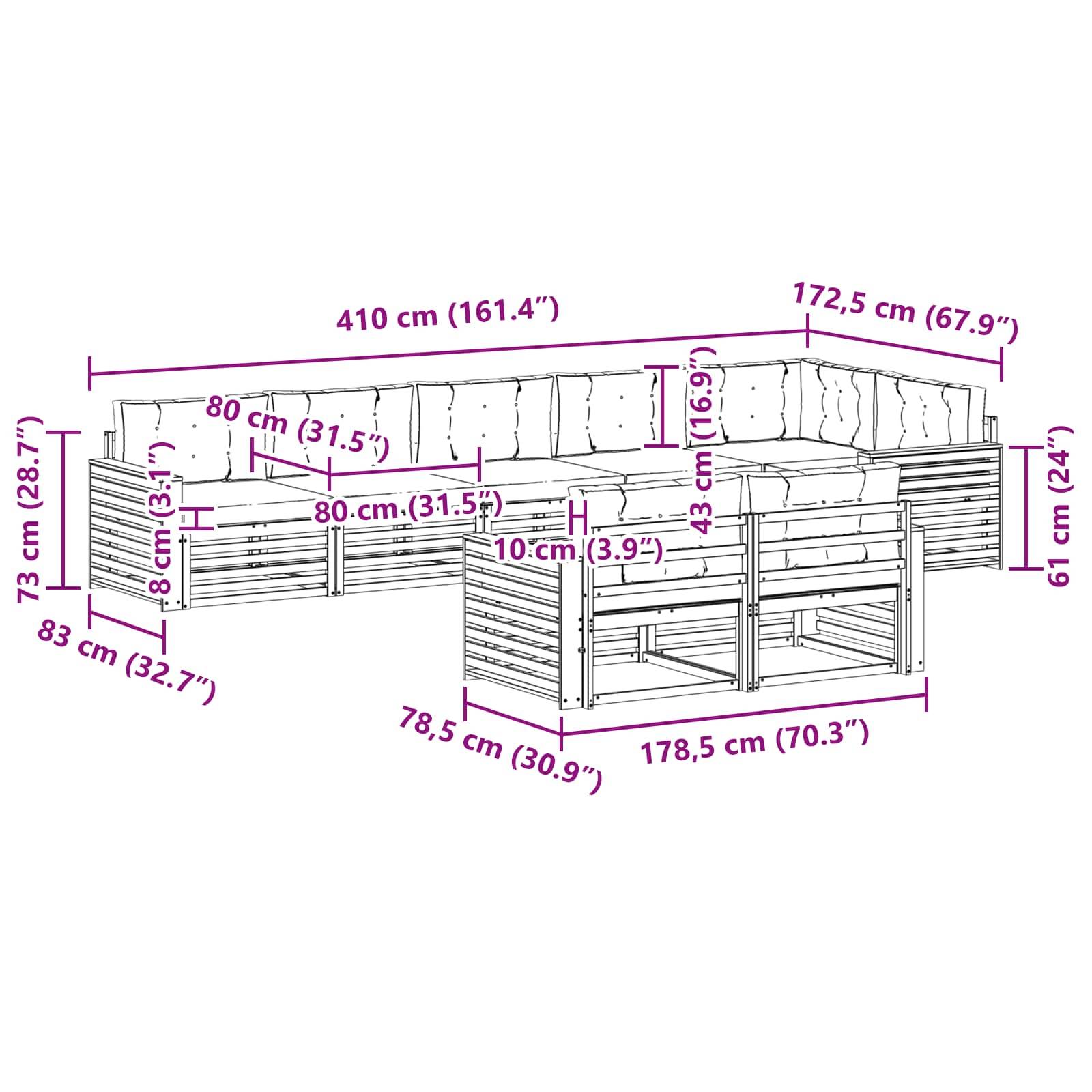 vidaXL Outdoor-Sofagarnitur mit Kissen 8 pcs Natur und Anthrazit