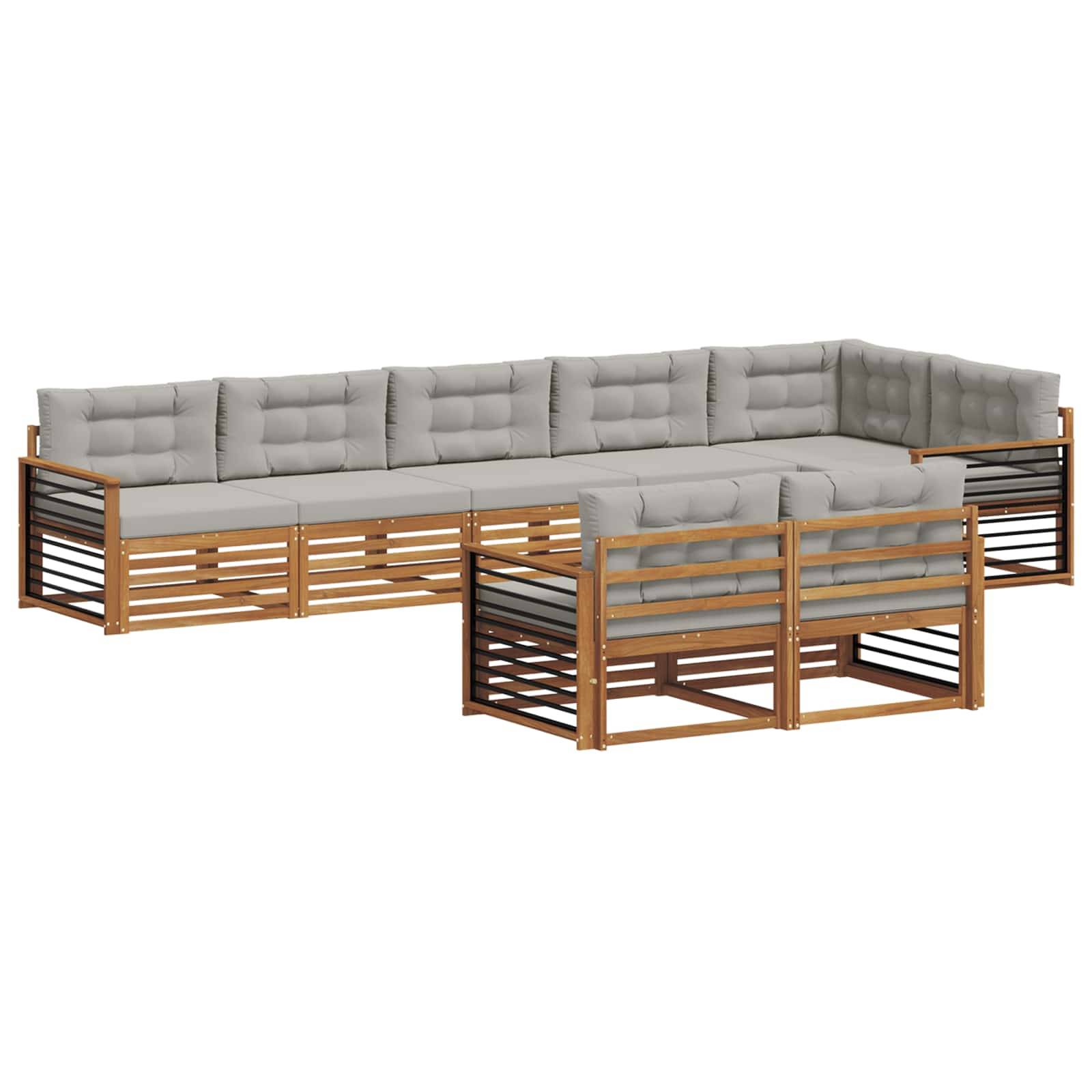 vidaXL Outdoor-Sofagarnitur mit Kissen 8 pcs Natürlich und Hellgrau